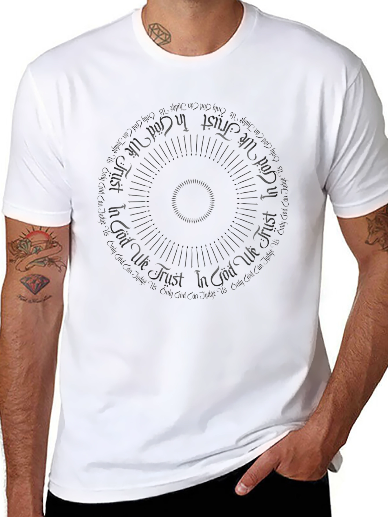 Black In God We Trust Graphic Tee - Stylish Circular Design view 8
