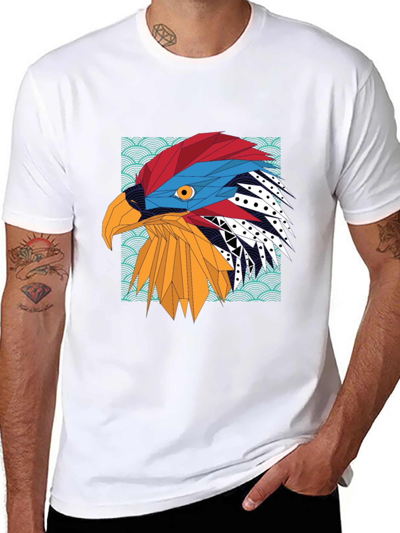 Black Geometric Eagle Graphic Tee - Stylish Men's T-Shirt view 8