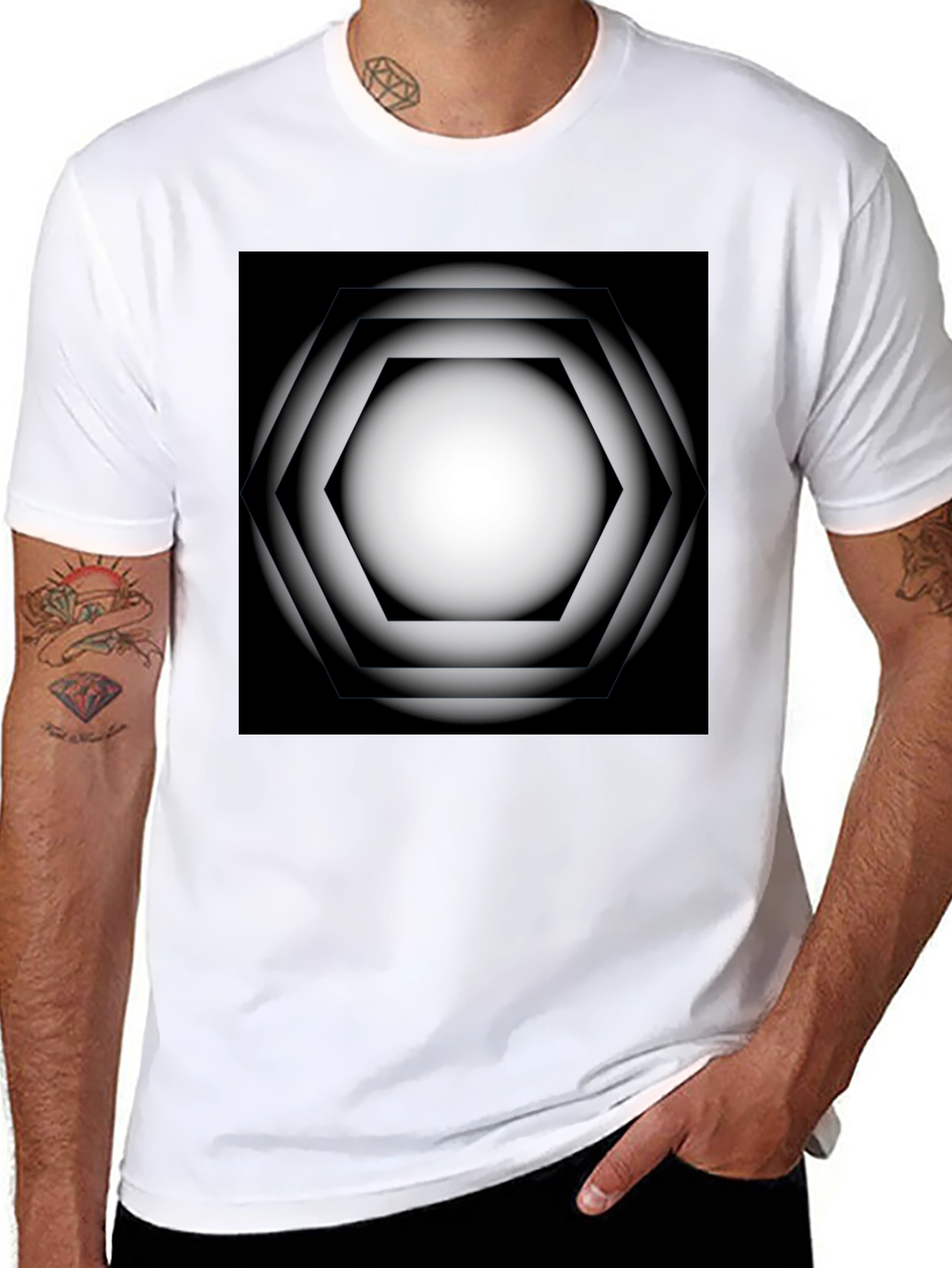 Black Geometric Gradient Graphic Tee view 8