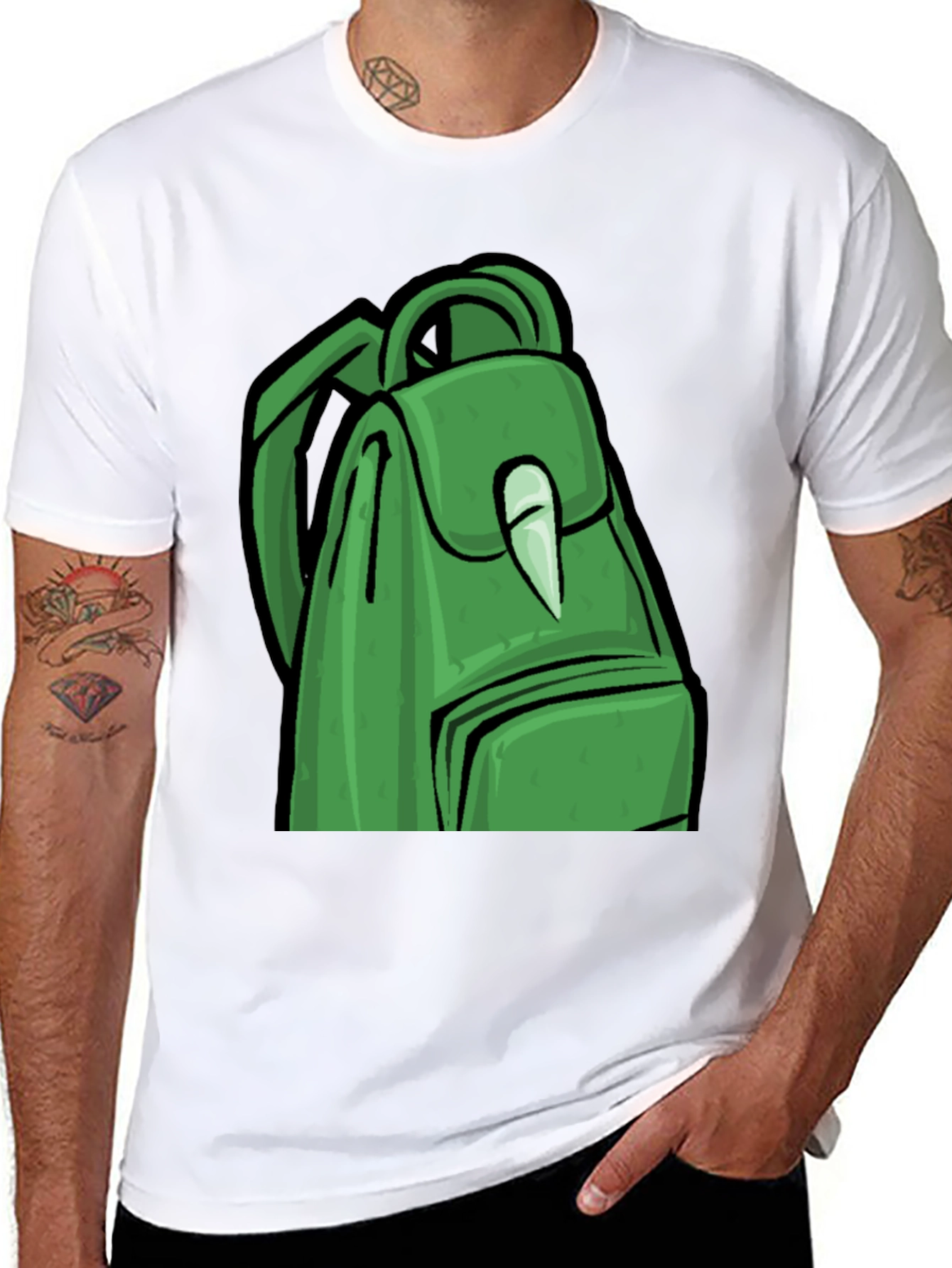 Black Green Backpack Graphic T-Shirt - Trendy Style view 8