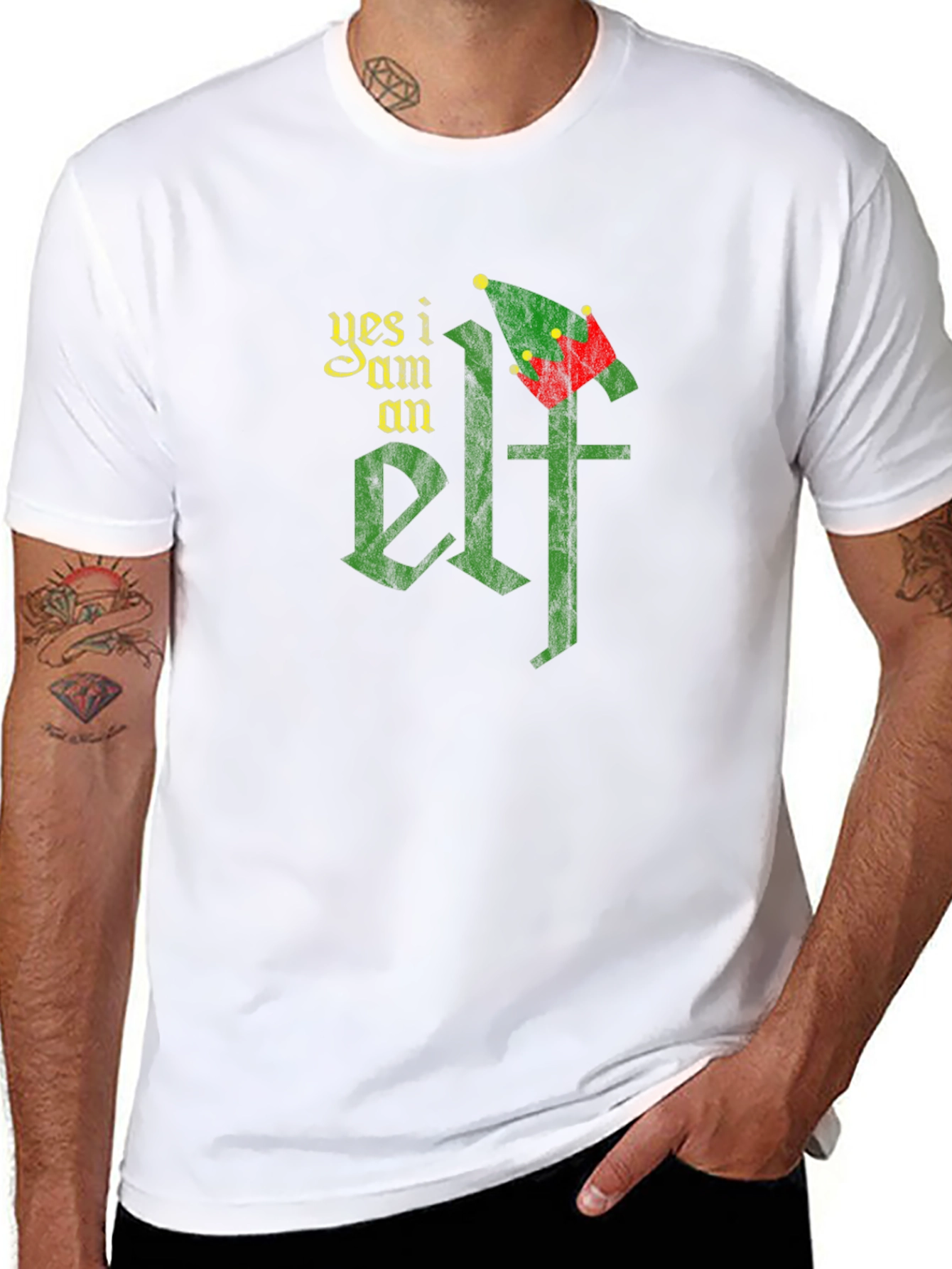 Black Yes I Am An Elf T-Shirt - Holiday Christmas Party Tee view 8