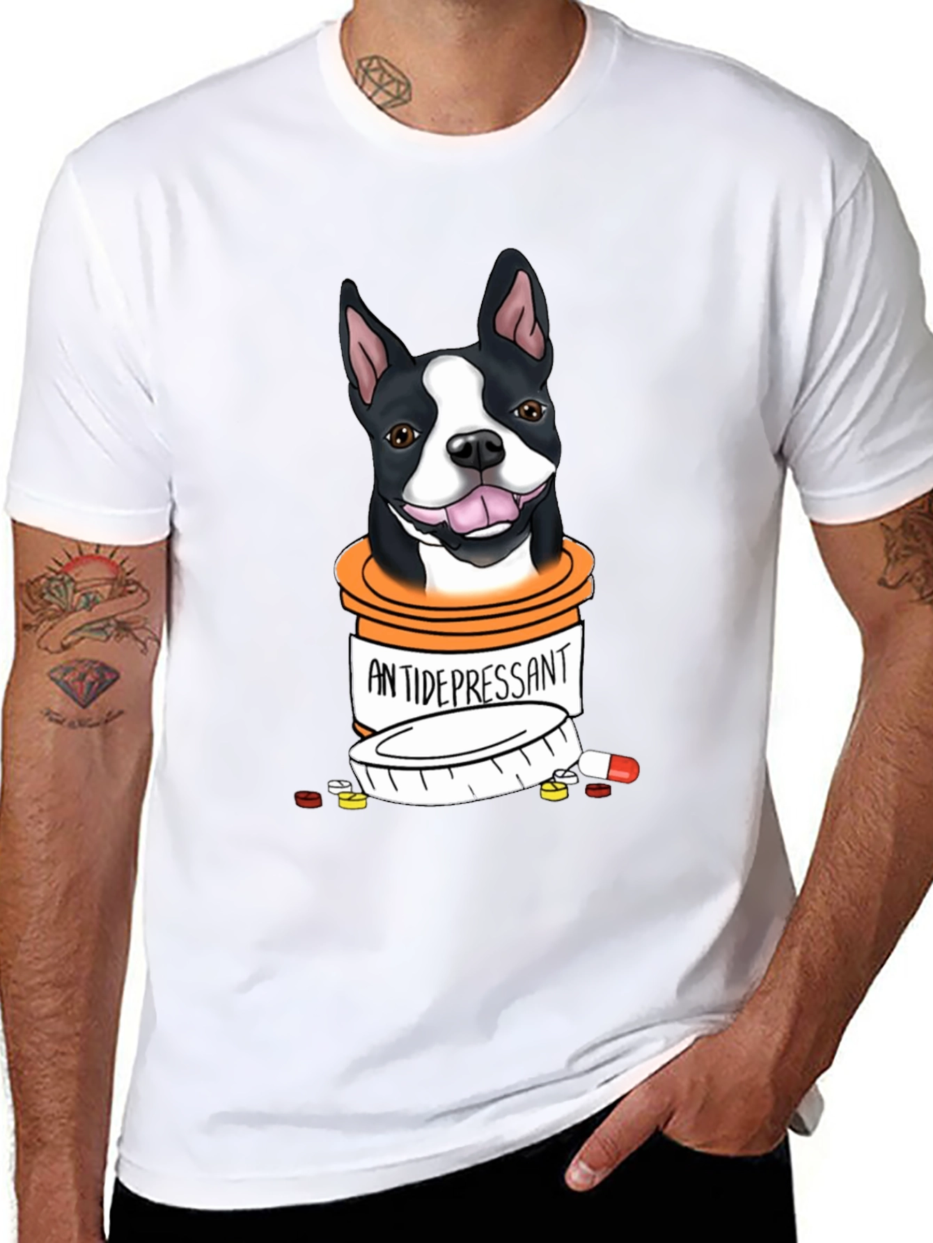 Black Dog Antidepressant T-Shirt - Cute Boston Terrier Graphic Tee view 8
