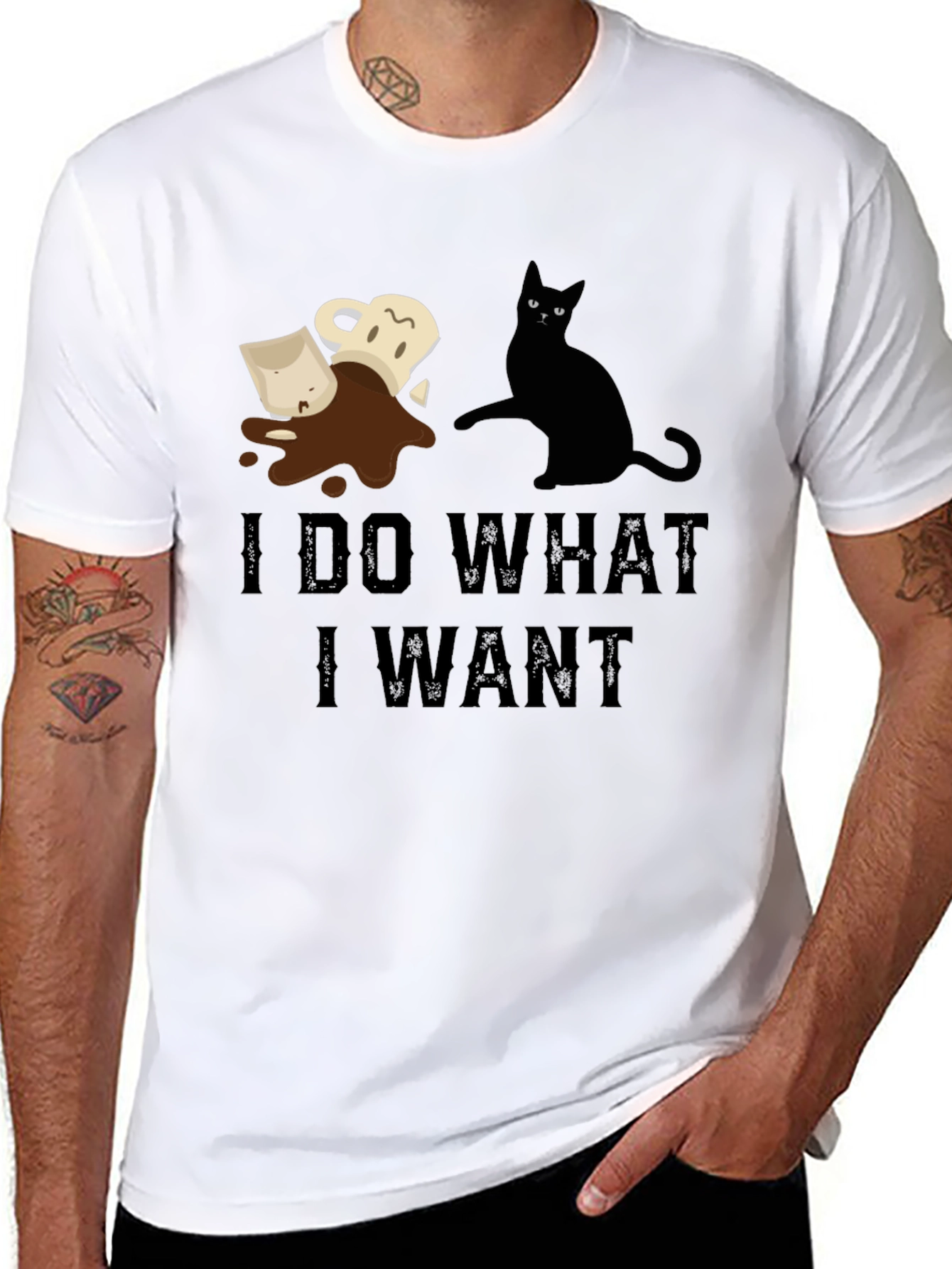 Black I Do What I Want Cat Coffee T-Shirt view 8