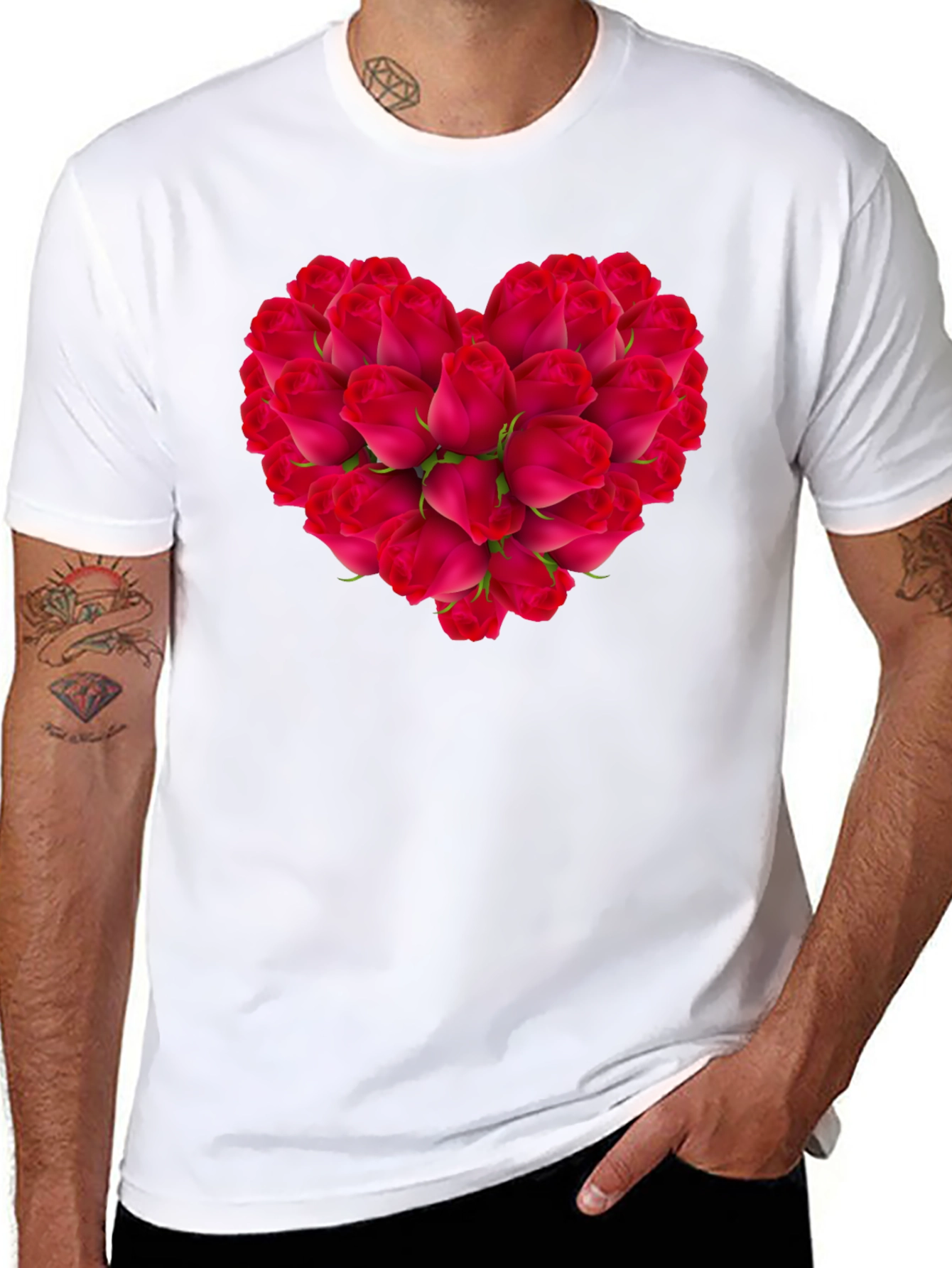 Black Rose Heart Black T-Shirt - Romantic Floral Tee view 8