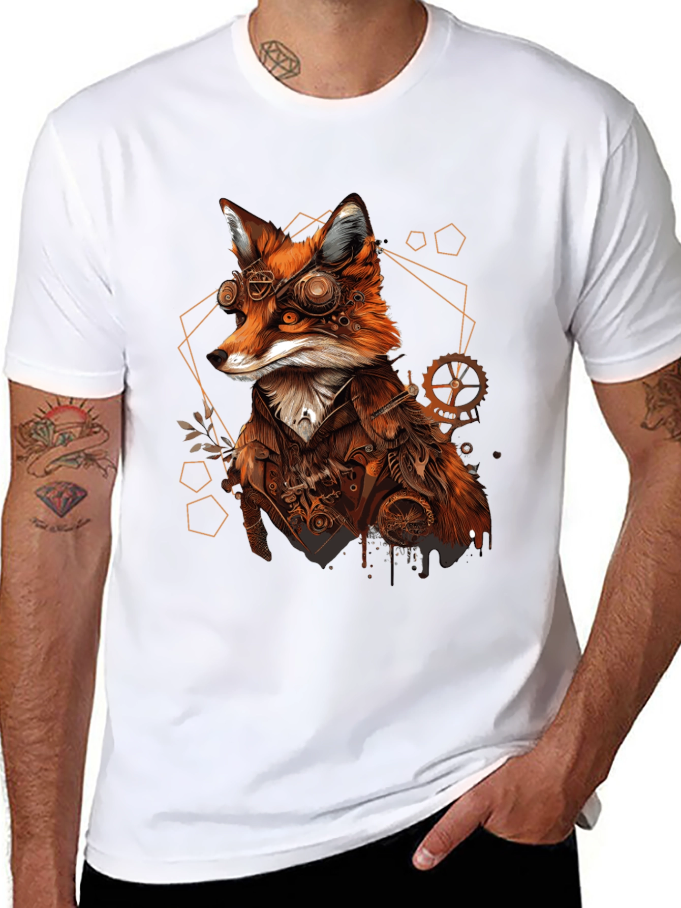 Black Steampunk Fox Graphic Tee - Unique Animal Design view 8