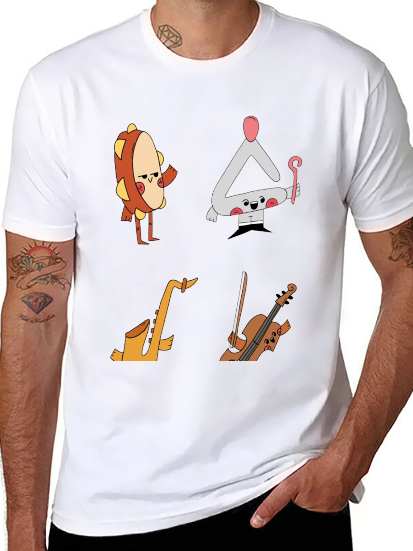 Black Musical Instrument Cartoon T-Shirt - Black view 8