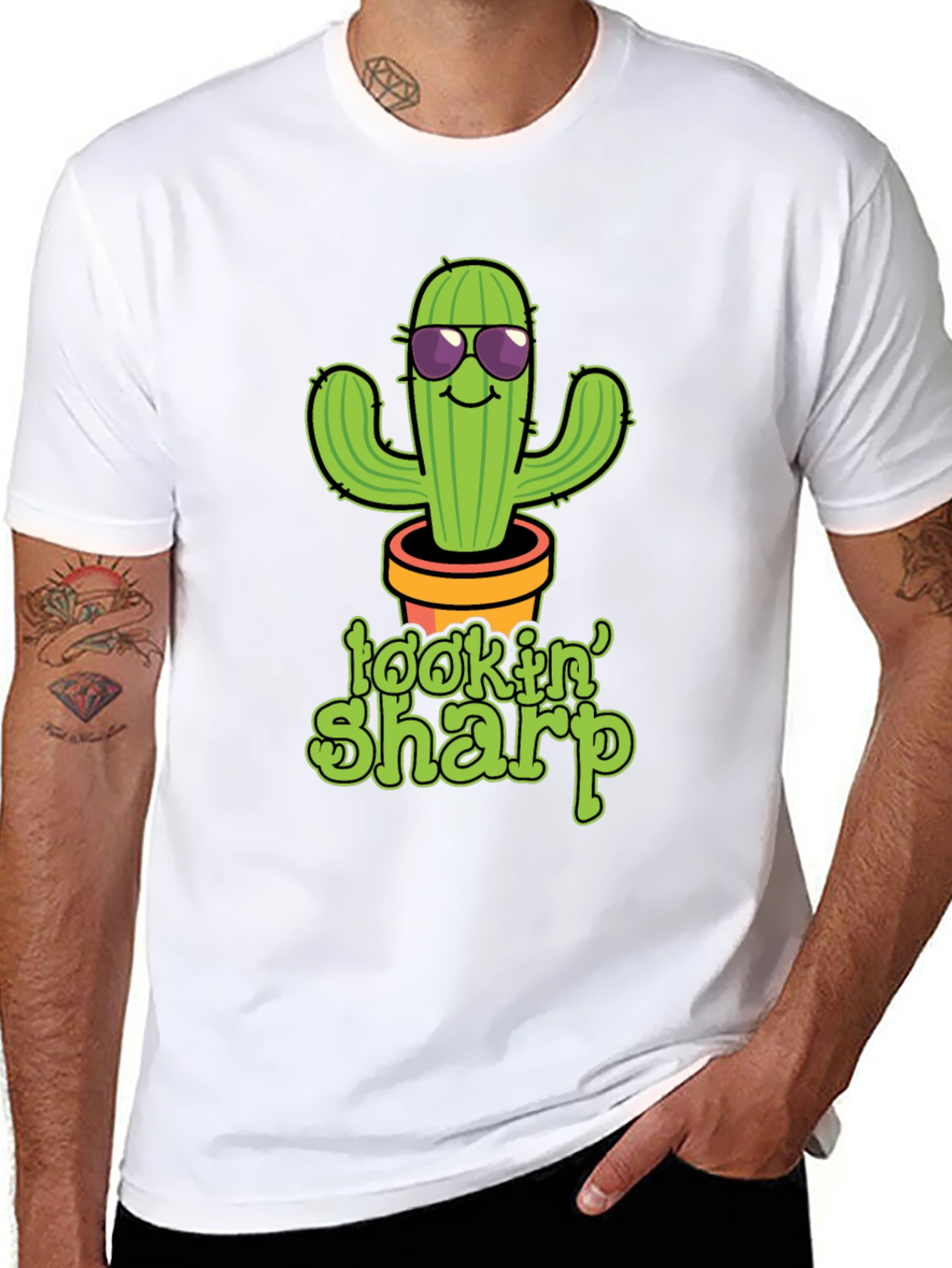 Black Lookin' Sharp Cactus Graphic T-Shirt - Funny Potted Plant Tee view 8