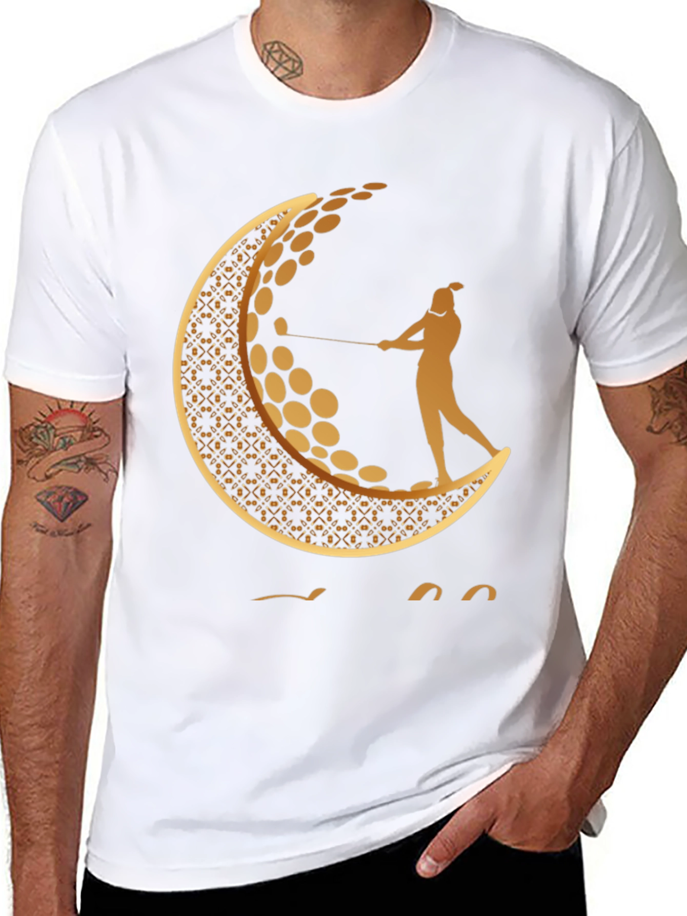 Black Golf Moon Tee - Unique Graphic Print Shirt view 8