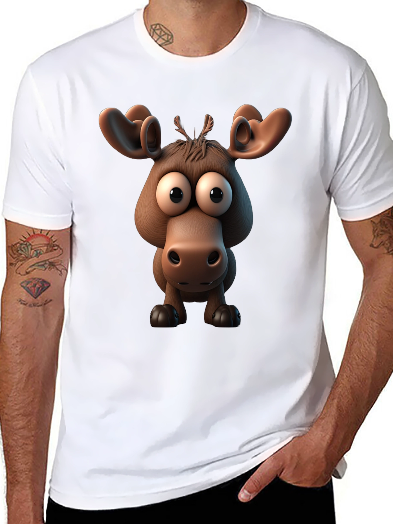Black Funny Cartoon Moose Black T-Shirt view 8