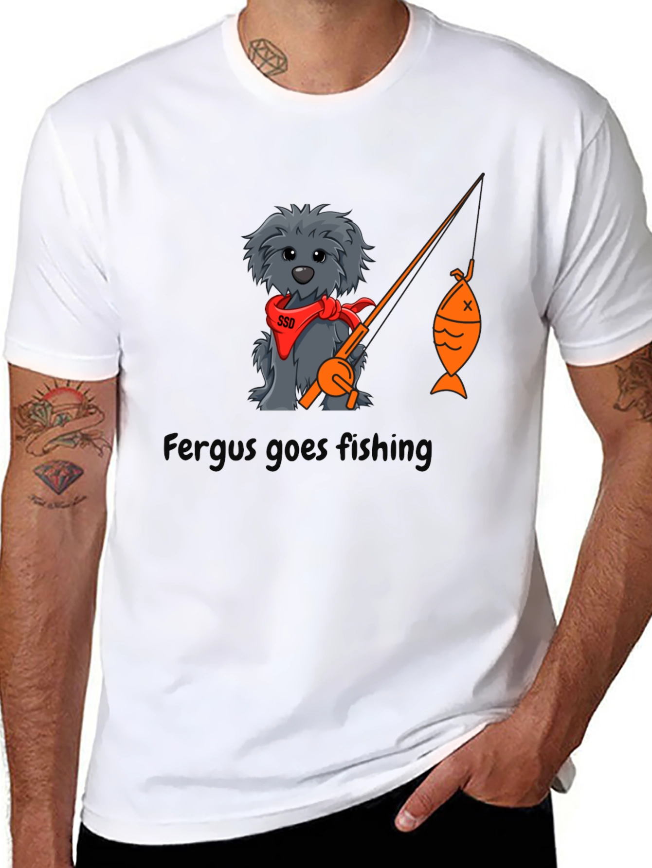 Black Fergus Goes Fishing Black T-Shirt view 8