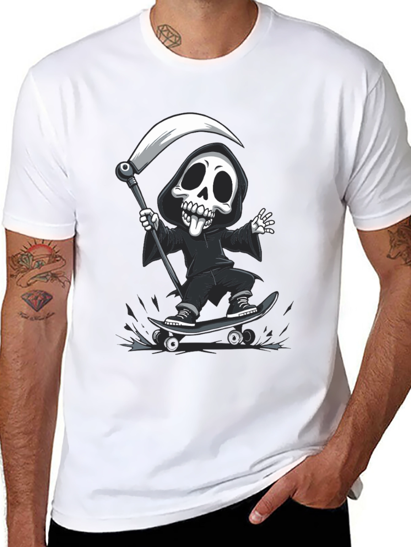 Black Skateboarding Grim Reaper Black T-Shirt view 8