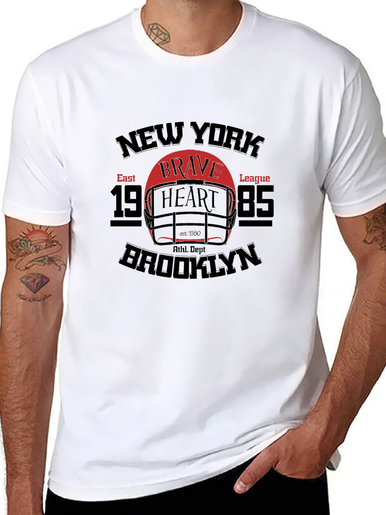 Black New York Brooklyn Brave Heart Football T-Shirt view 8