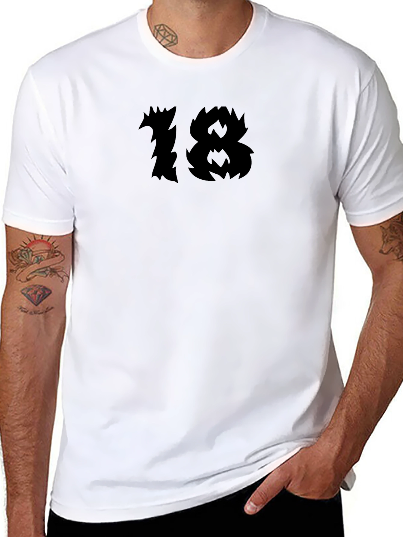 Black Men's Black Graphic Tee - Edgy "18" Design view 8