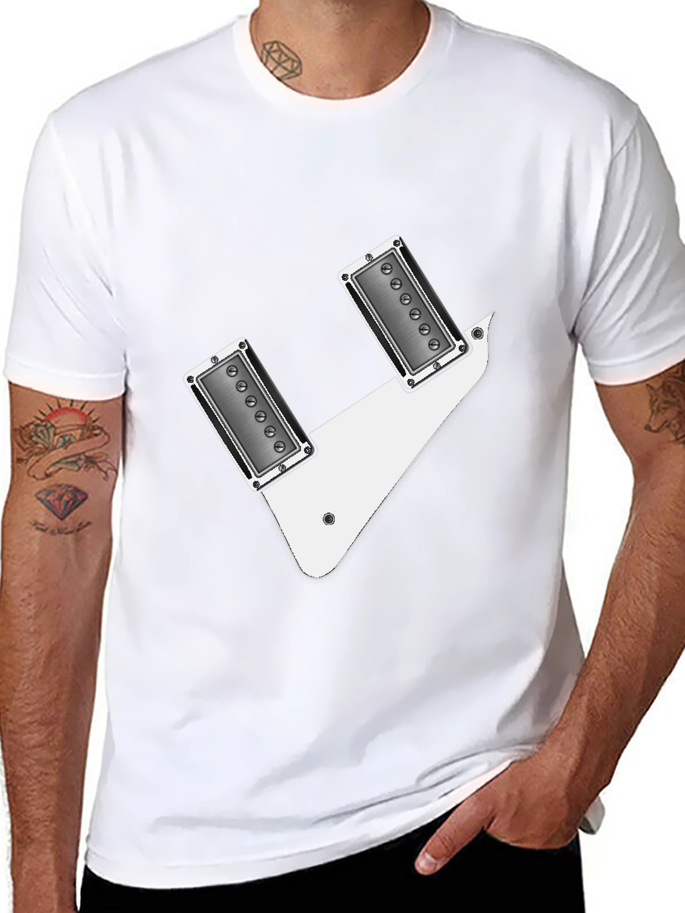 Black Guitar Pickup T-Shirt - Rock & Roll Graphic Tee view 8