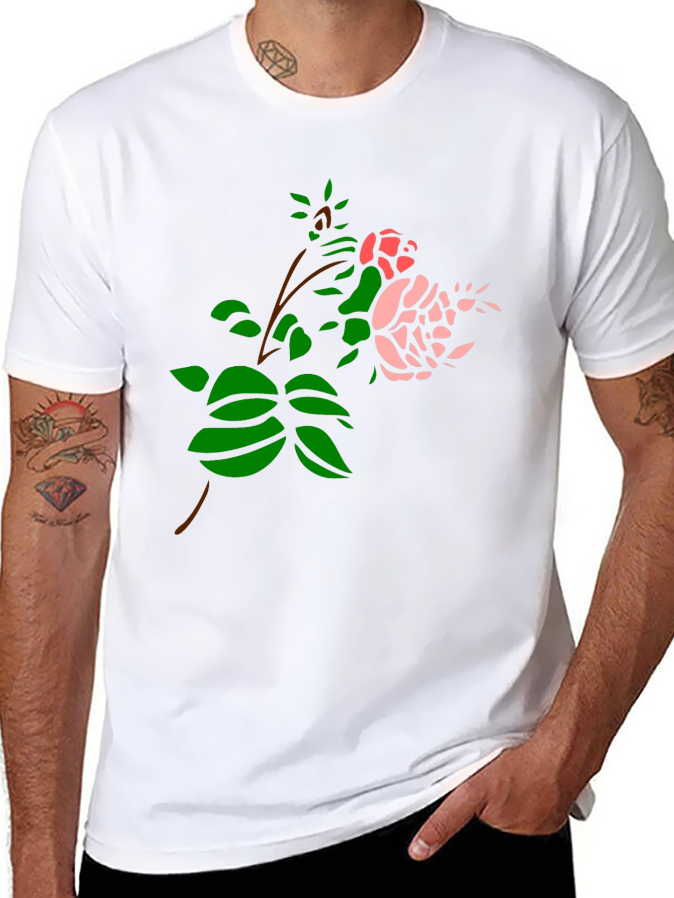 Black Black T-Shirt with Rose Design view 8