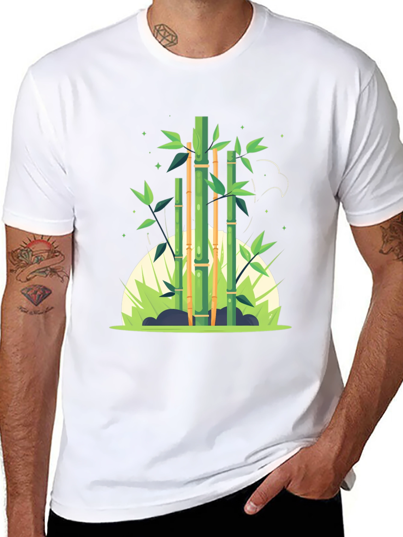 Black Bamboo Graphic Black Tee - Nature Inspired Design view 8