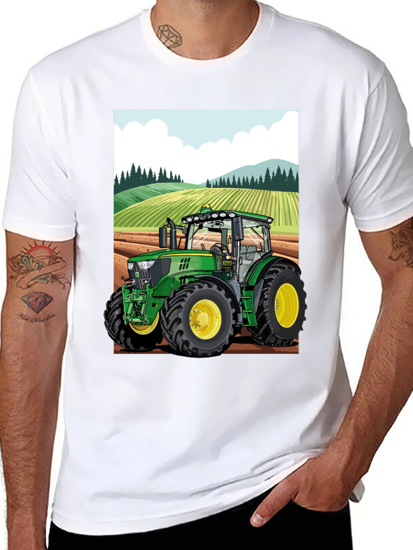 Black Cartoon Tractor T-Shirt - Farming Life view 8
