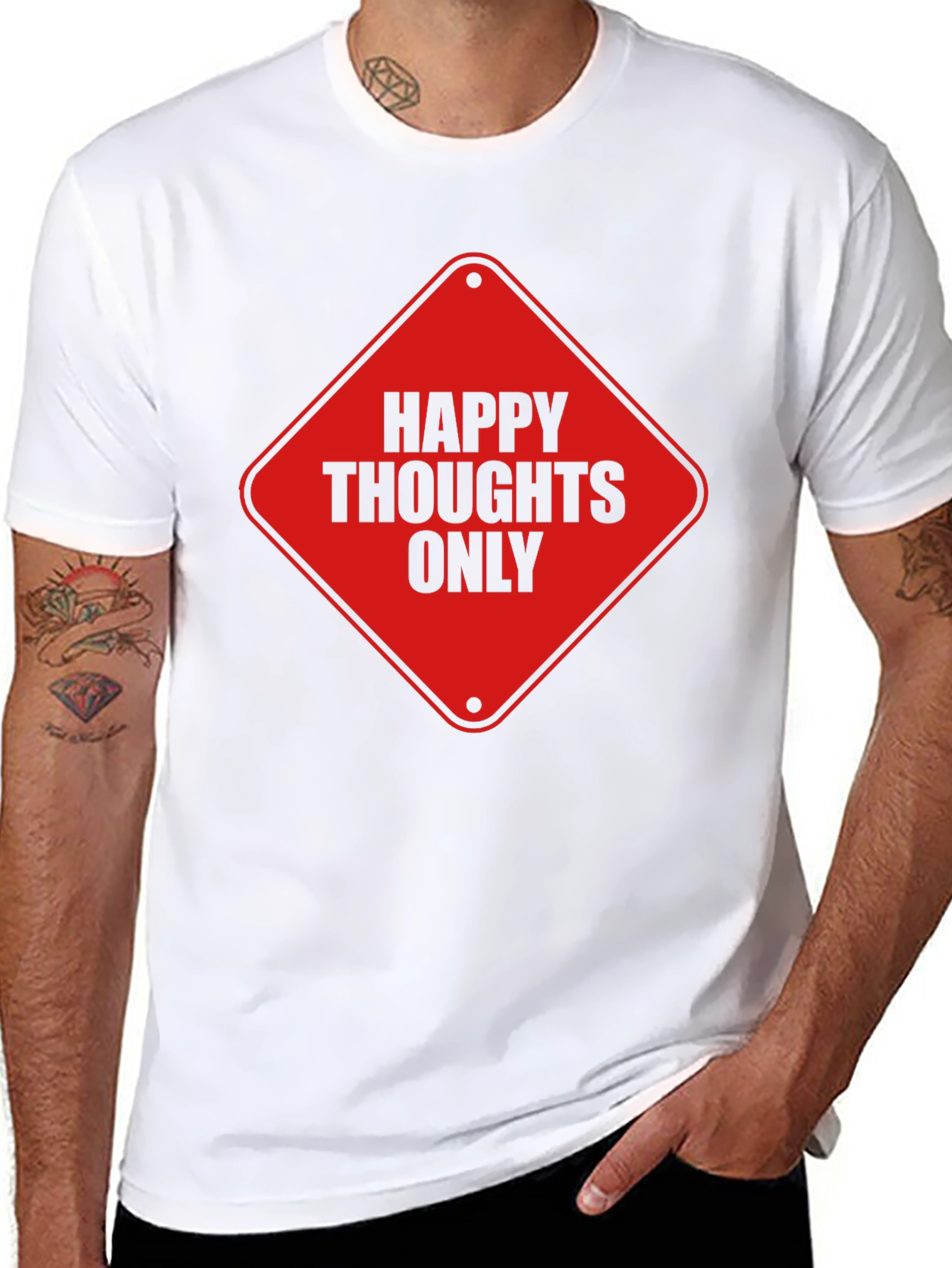 Black Happy Thoughts Only Graphic Tee - Black Cotton T-Shirt view 8