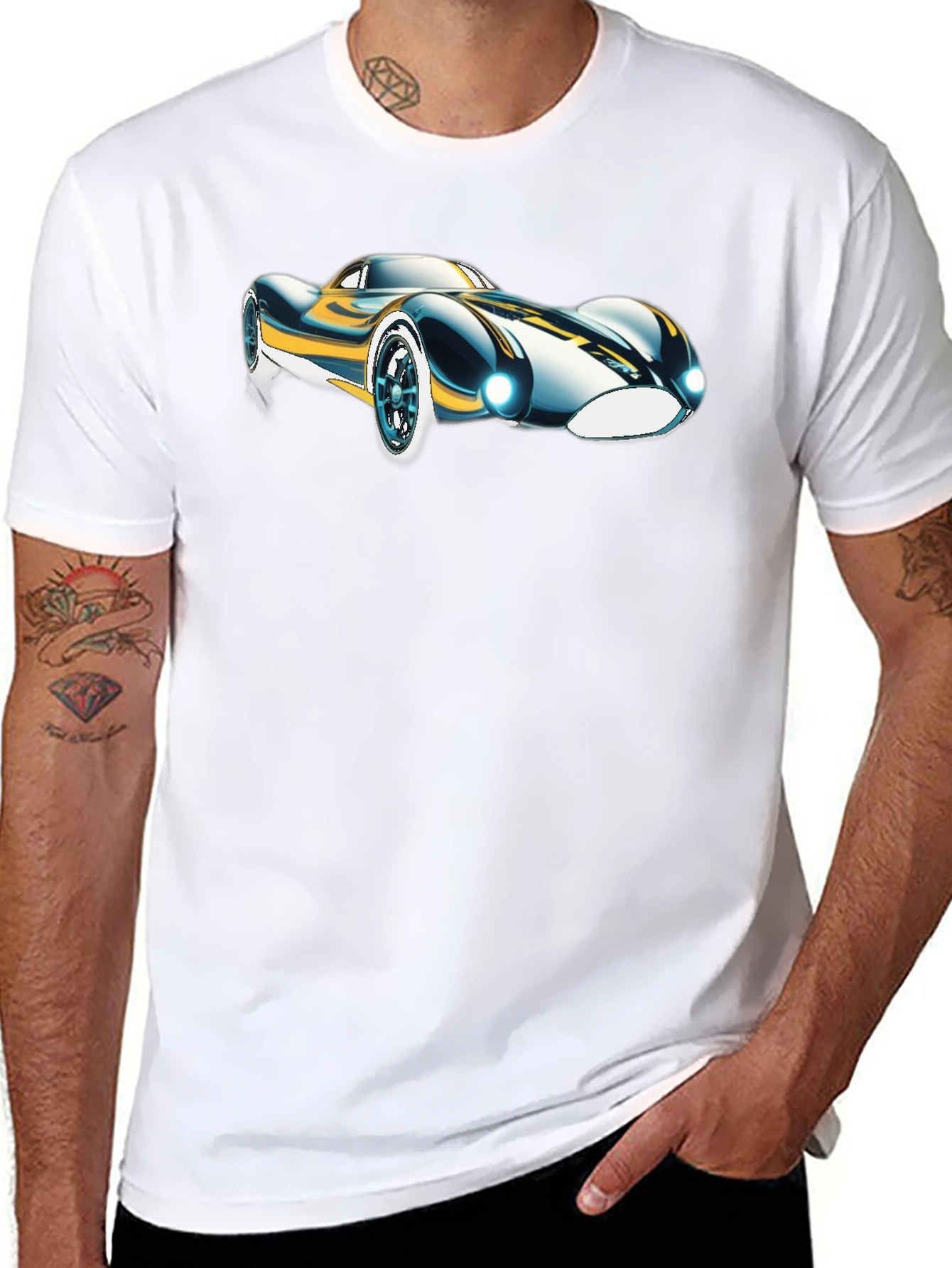 Black Sleek Car Graphic T-Shirt - Cool Design Tee view 8