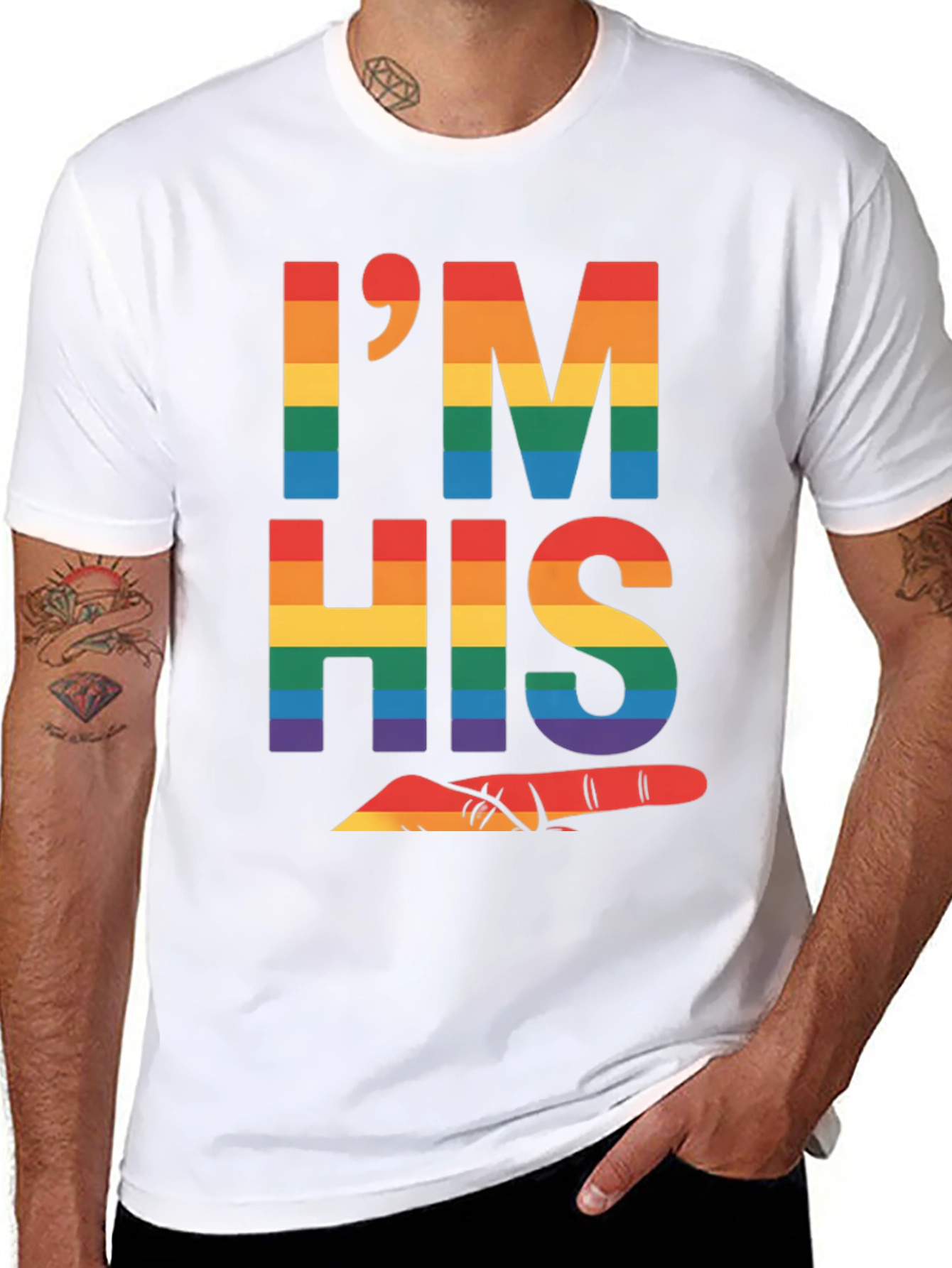 Black Pride 'I'm His' Rainbow Graphic Tee view 8