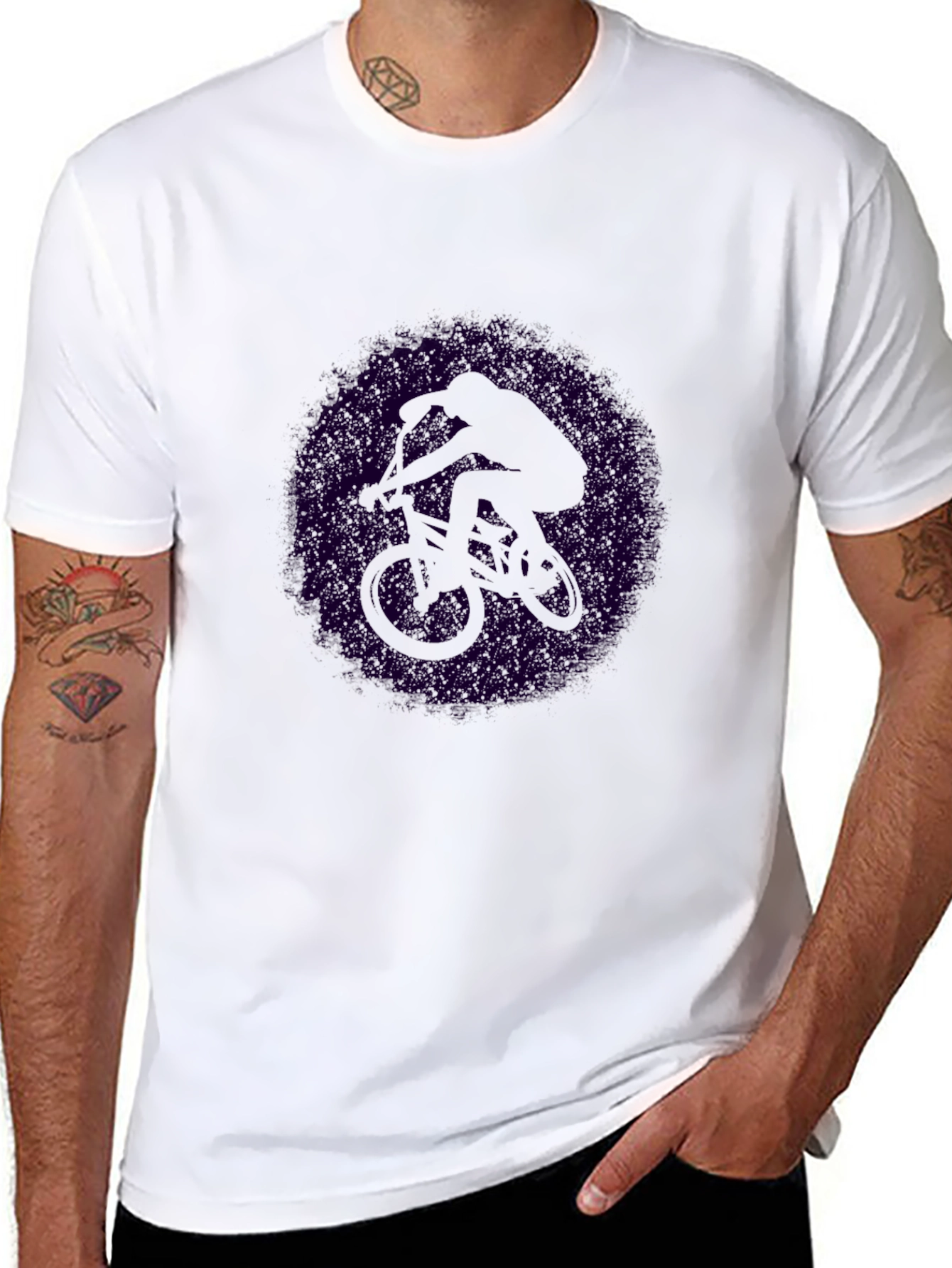 Black Cycling Silhouette T-Shirt - Black Cotton Tee view 8