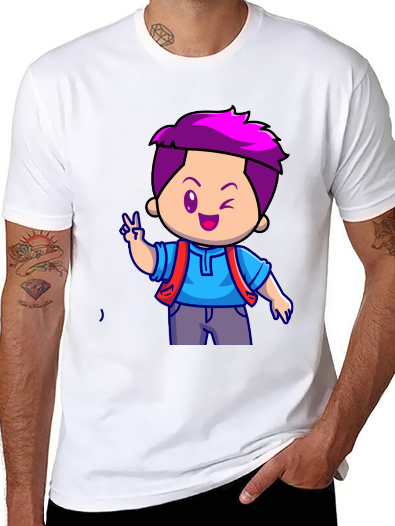 Black Cartoon Boy Graphic T-Shirt - Black view 8