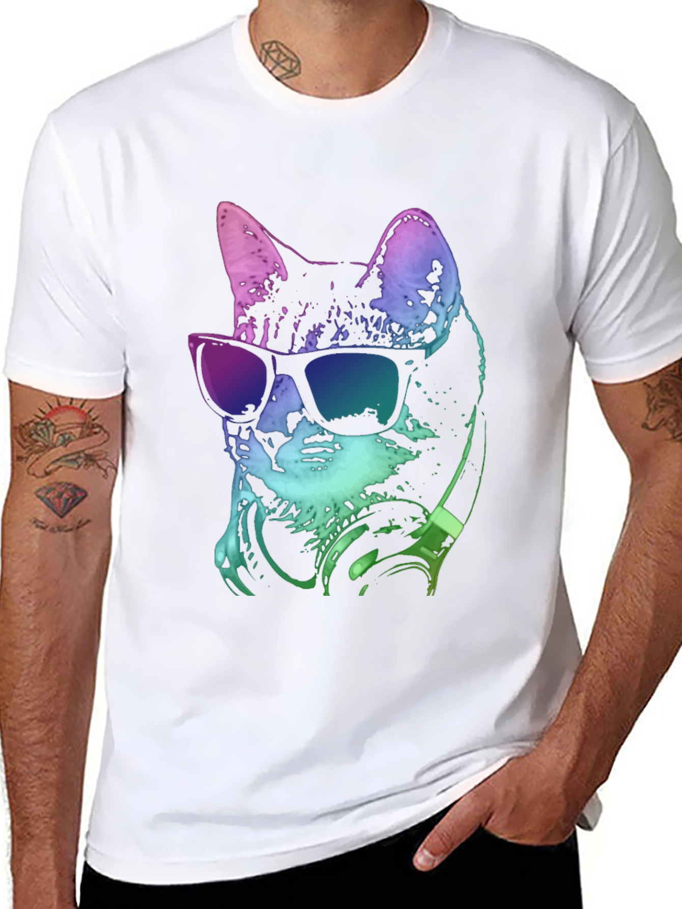 Black Cool Cat Tee: Stylish Graphic Print T-Shirt view 8