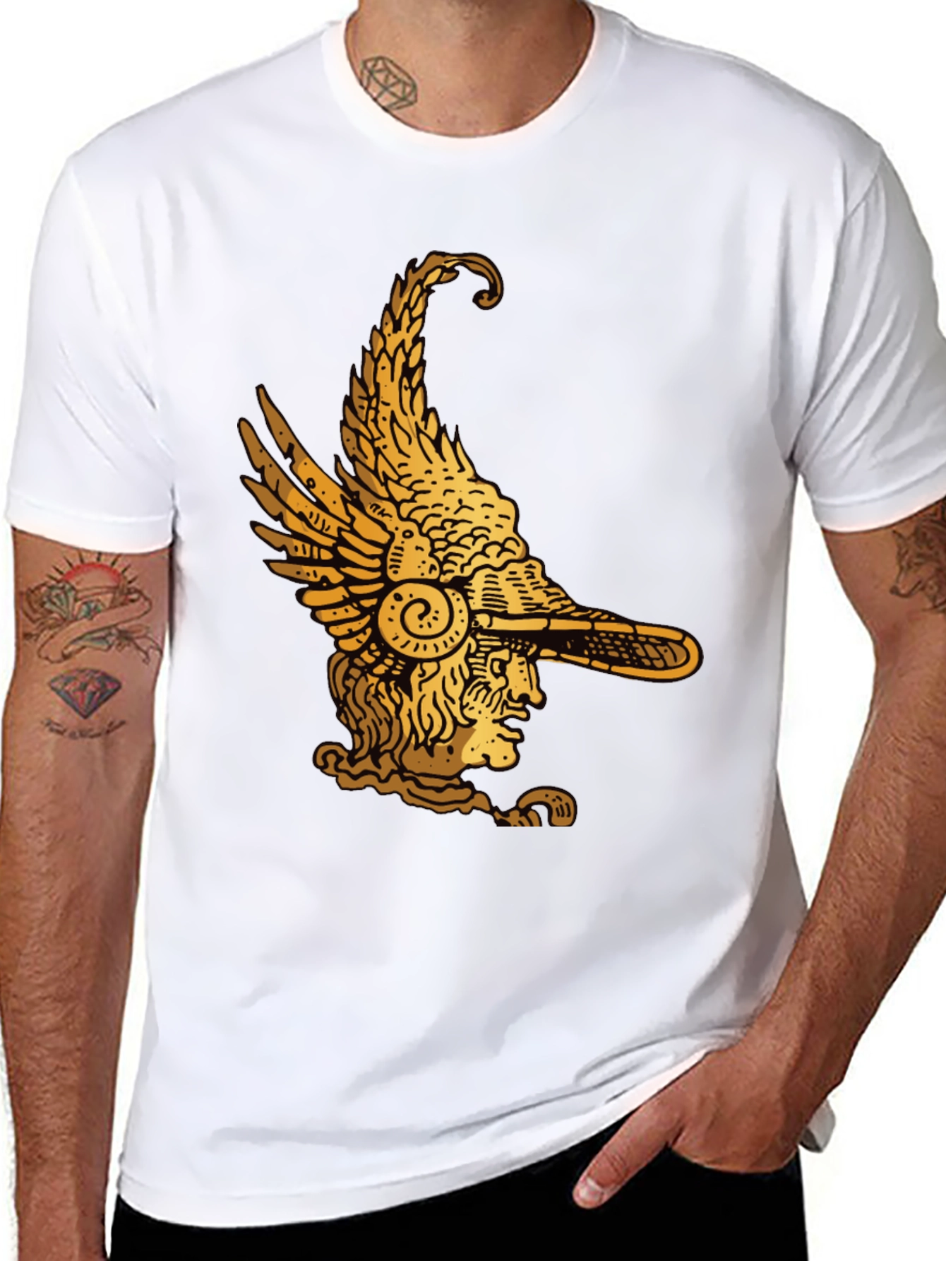 Black Winged Helmet Graphic Tee - Black Cotton view 8