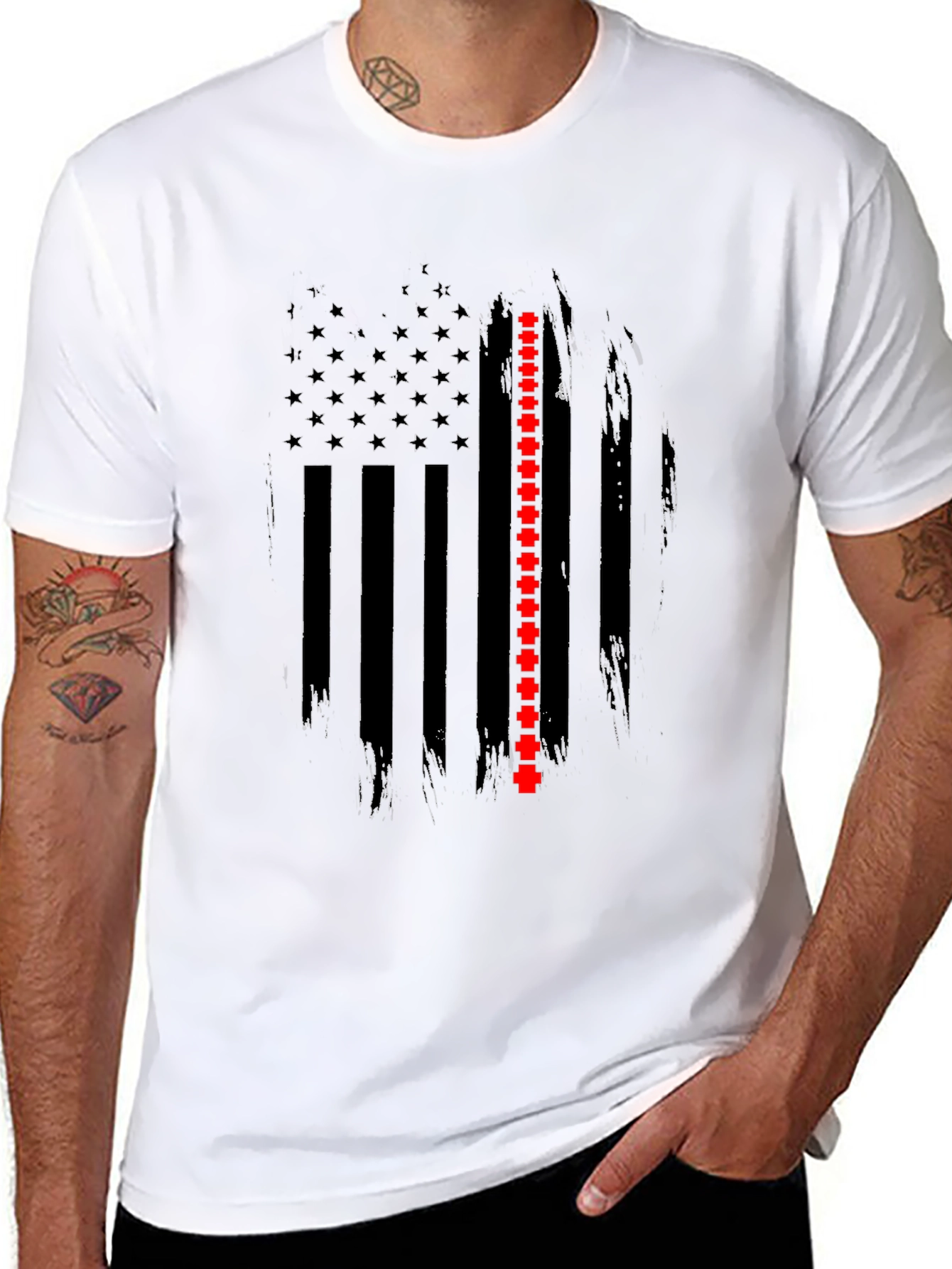Black Thin Red Line Flag Graphic T-Shirt view 8