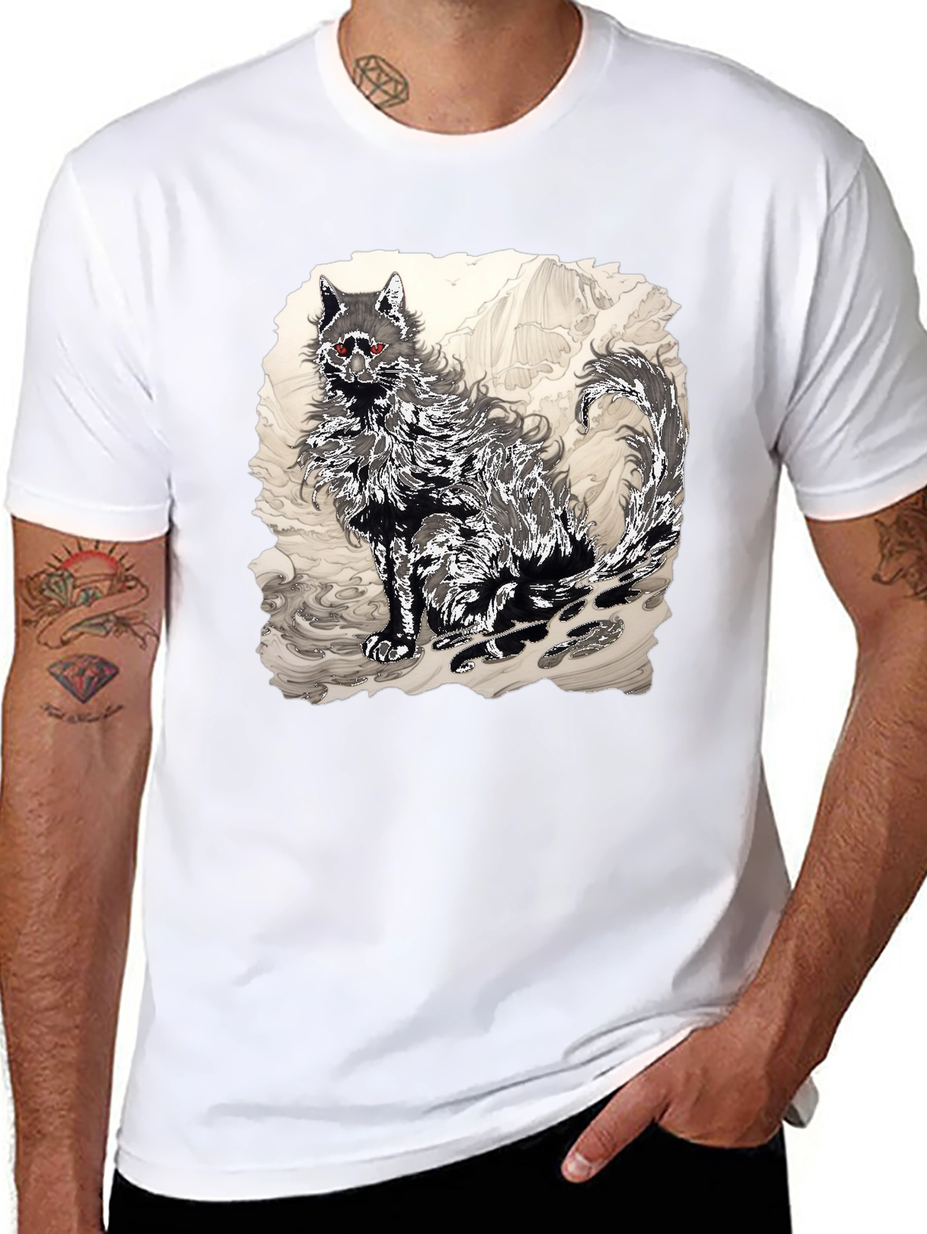 Black Black T-Shirt with Wolf Graphic view 8