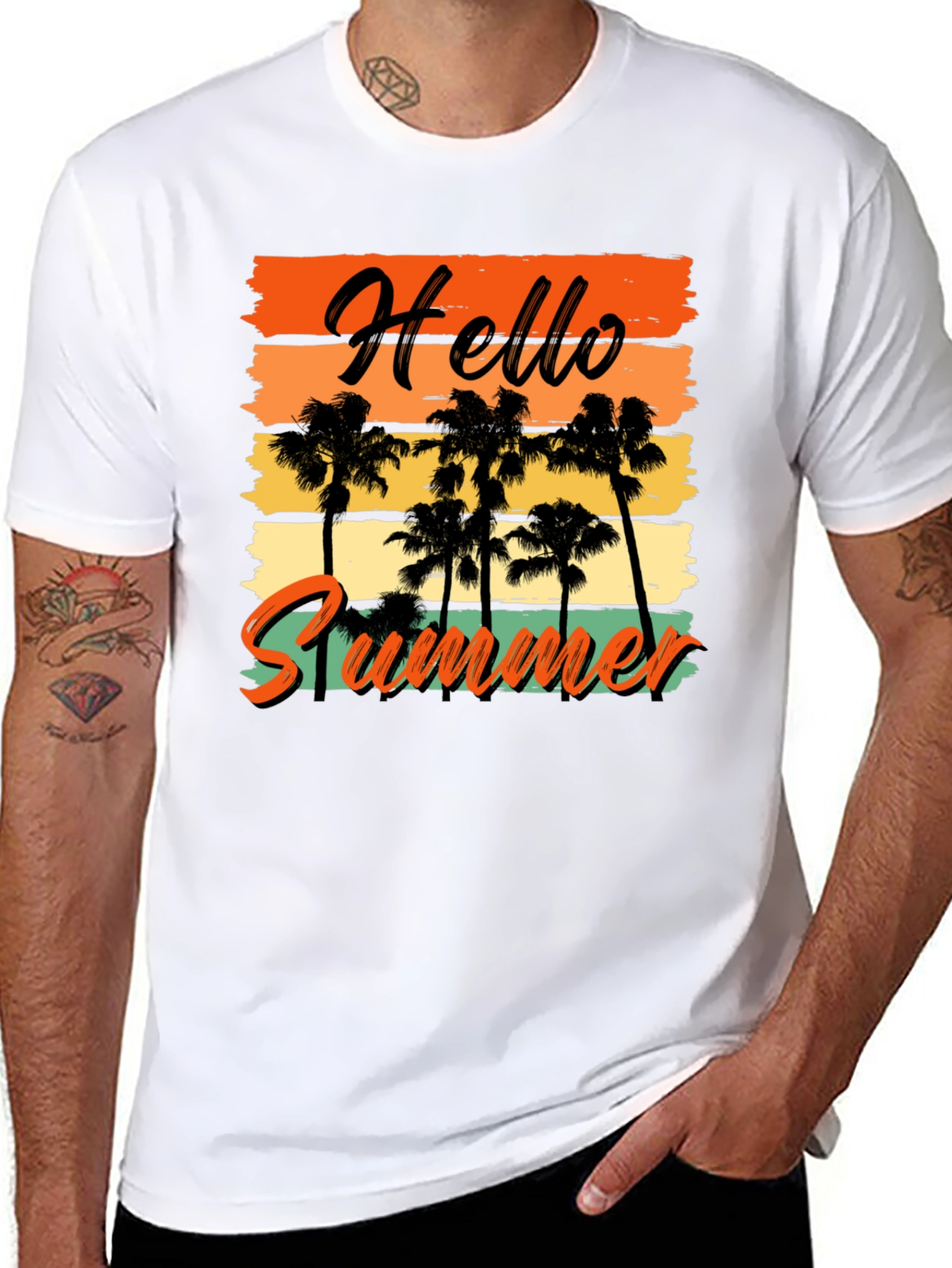 Black Hello Summer Graphic Tee - Black T-Shirt with Palm Trees view 8