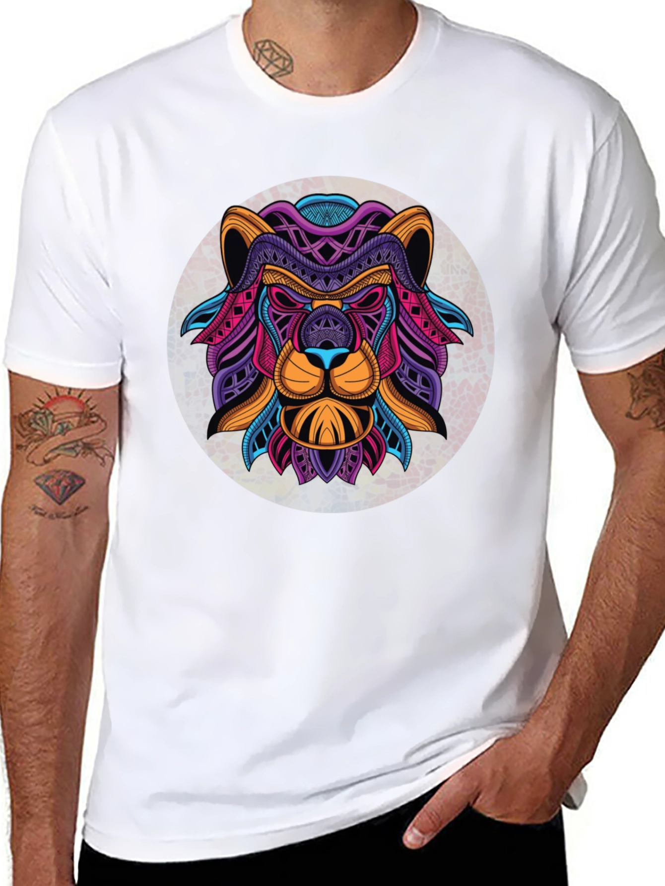 Black Geometric Lion Graphic Black T-Shirt view 8