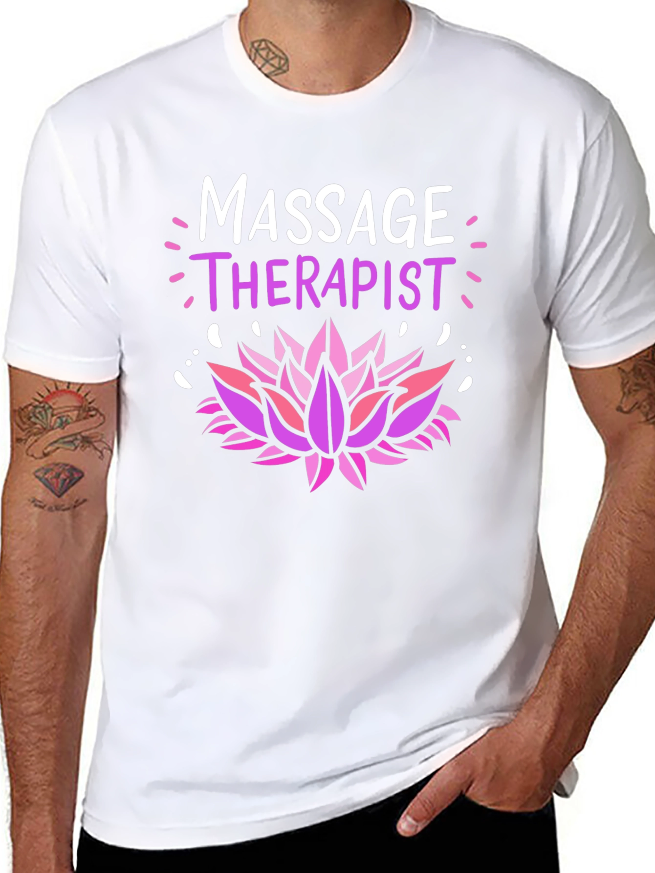 Black Massage Therapist Lotus Flower Graphic T-Shirt view 8