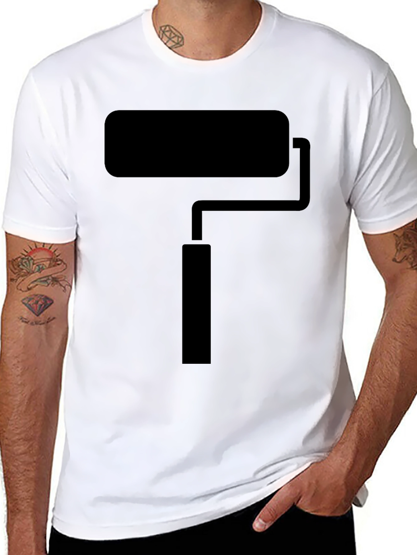 Black Paint Roller Graphic Tee - Black Crew Neck T-Shirt view 8