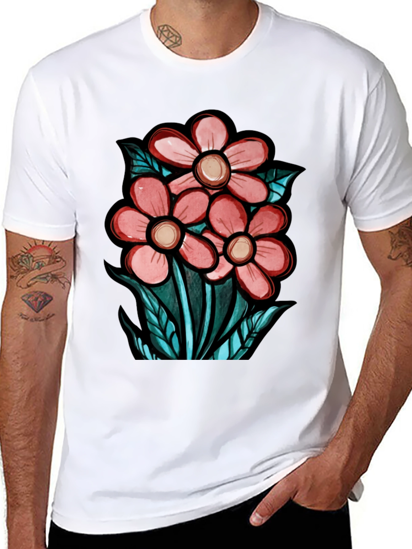 Black Floral Graphic T-Shirt - Unique Design view 8