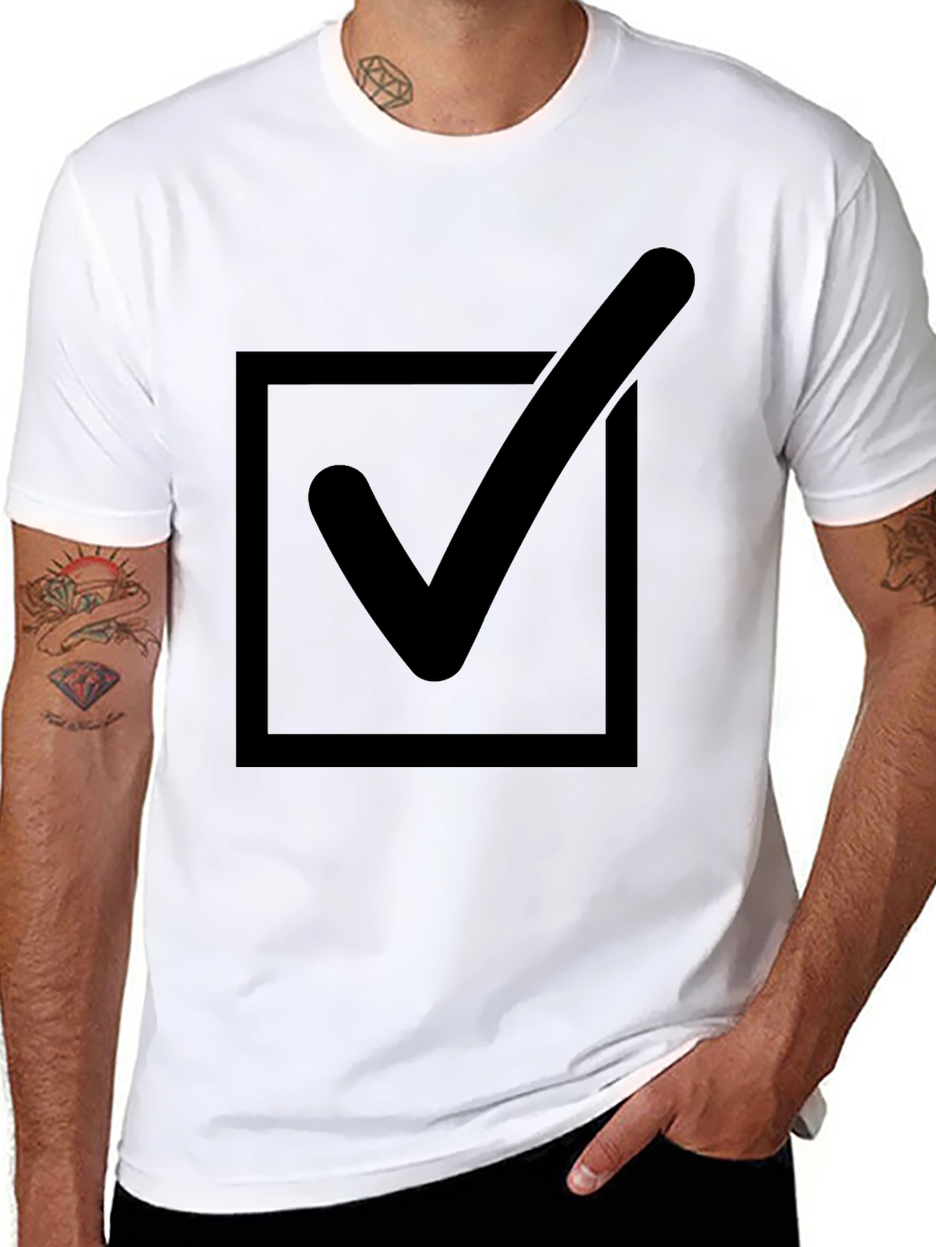 Black Check Box T-Shirt - Black Cotton Blend Tee view 8