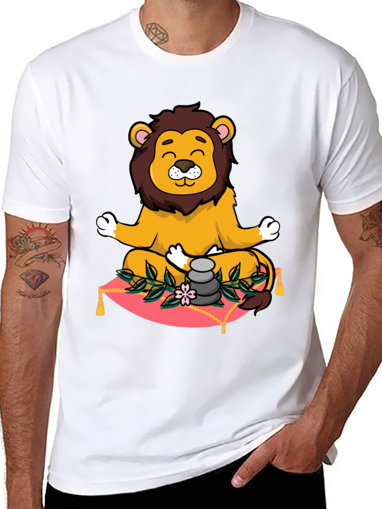 Black Zen Lion Meditation Graphic Tee view 8