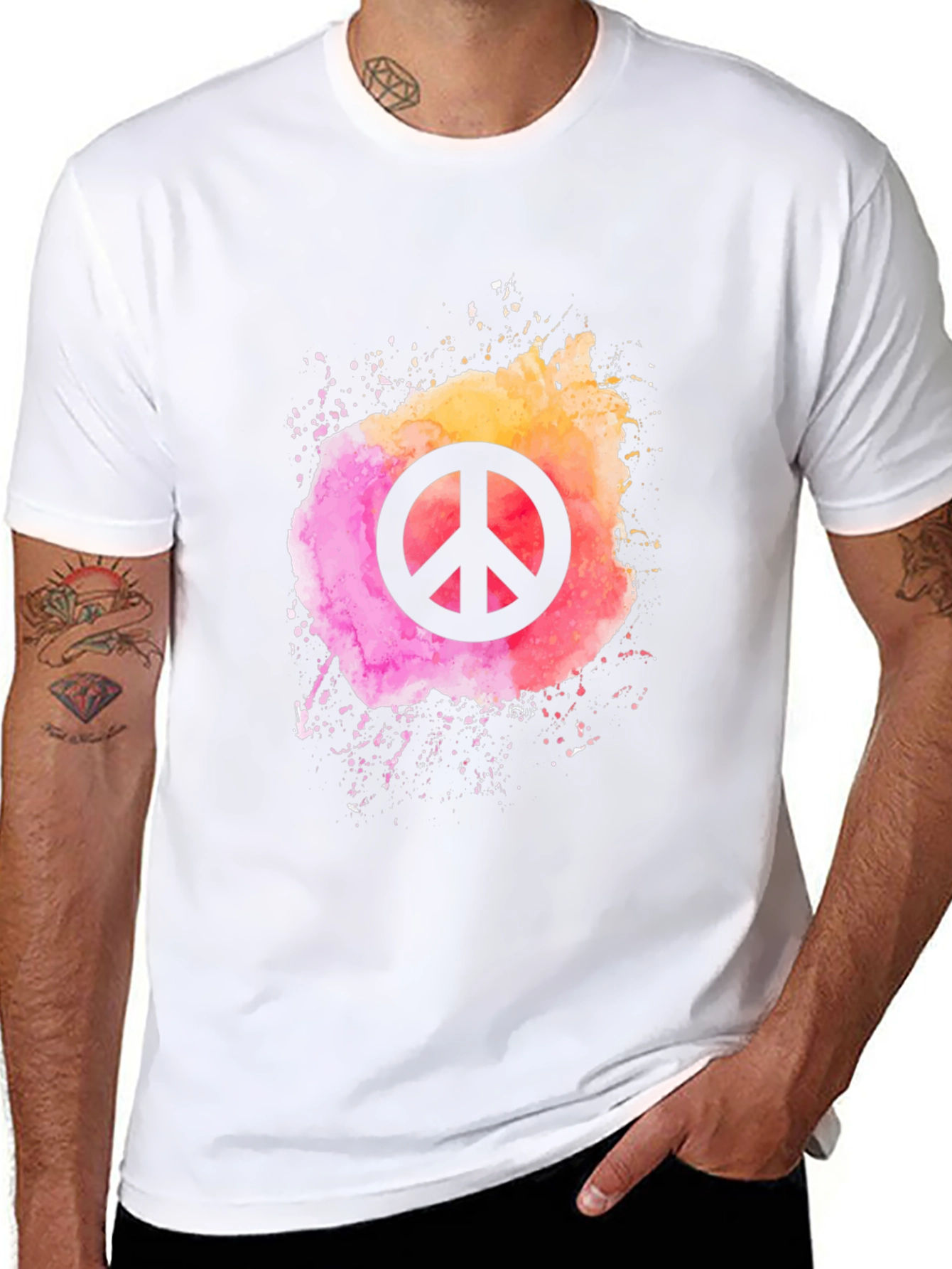 Black Peace Sign Watercolor Graphic Tee - Black view 8
