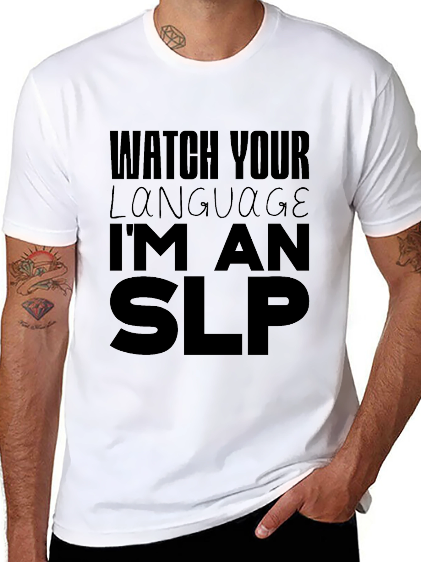 Black Watch Your Language I'm An SLP Black T-Shirt view 8