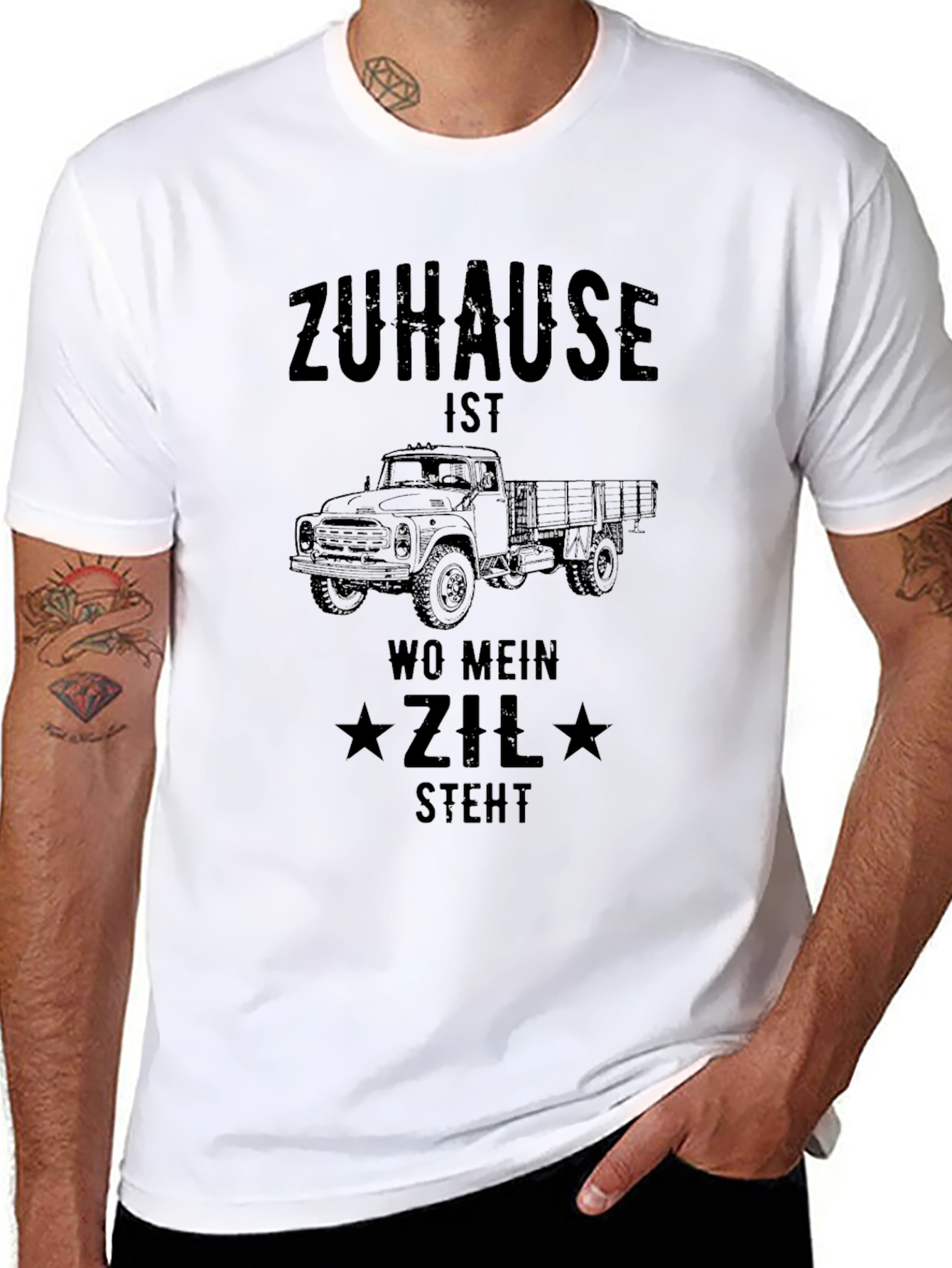 Black Zuhause Truck T-Shirt - Black, Novelty Graphic Tee view 8