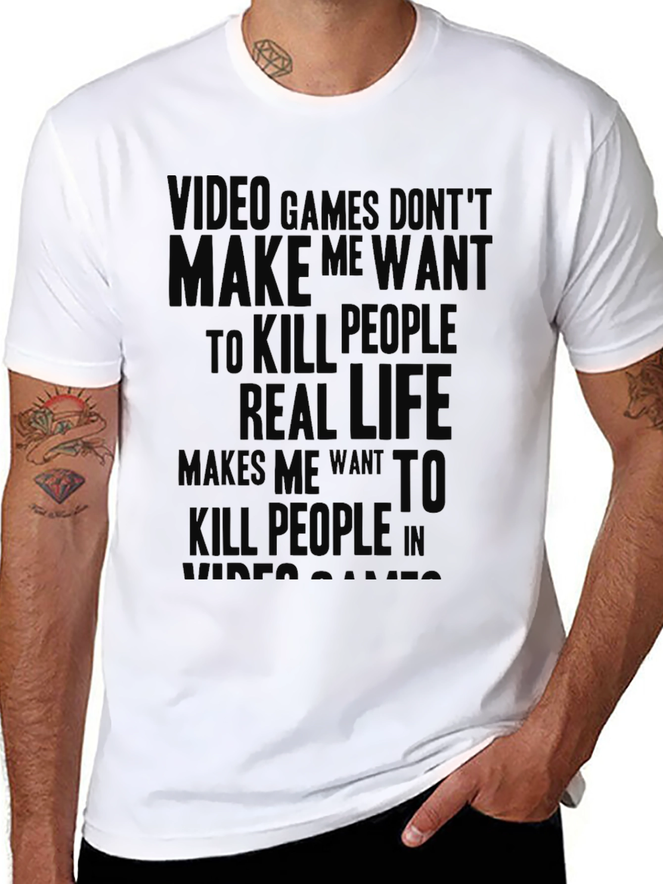 Black Video Games vs. Real Life Funny Graphic T-Shirt view 8