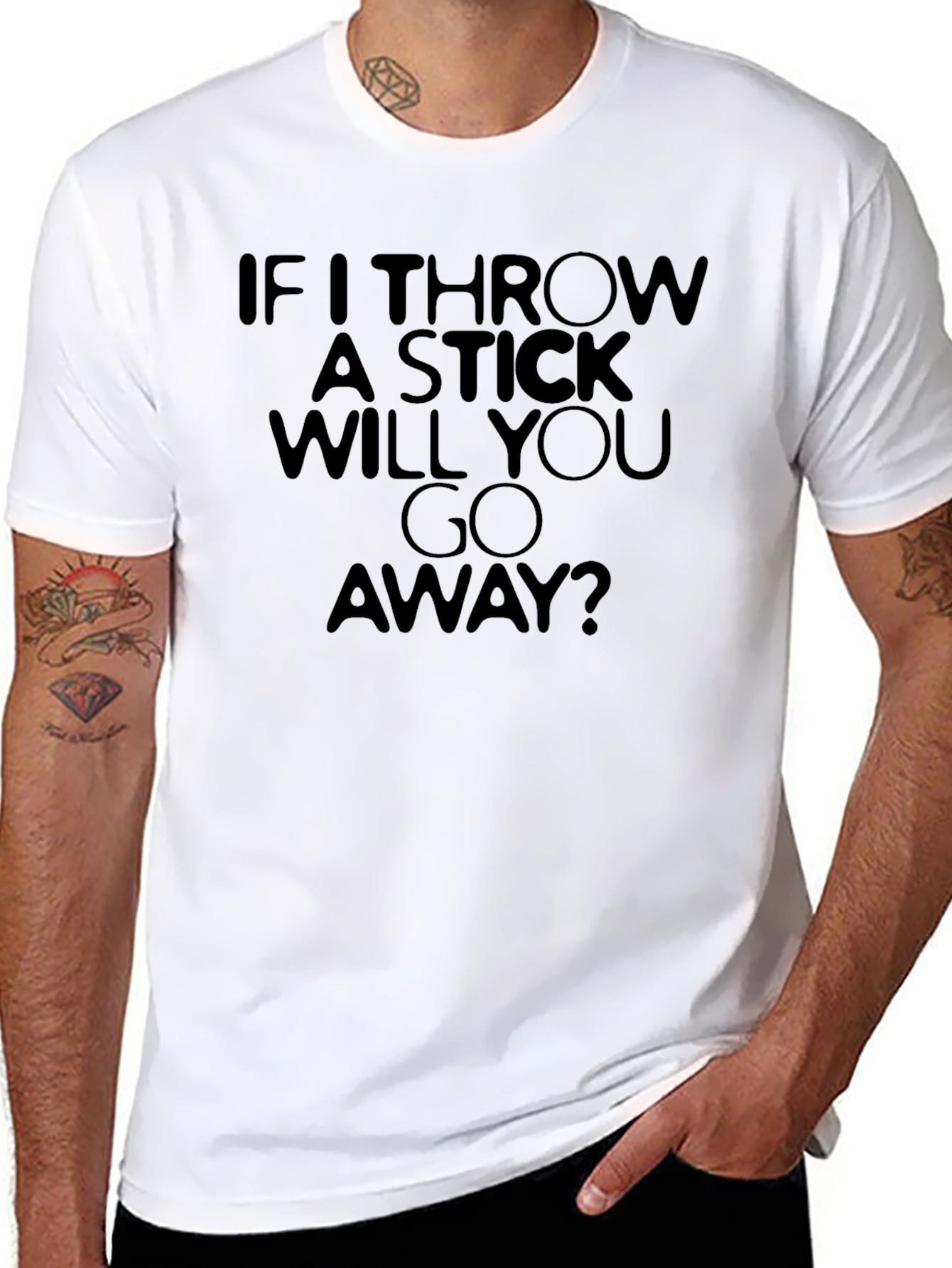 Black Funny "If I Throw A Stick" Graphic T-Shirt view 8