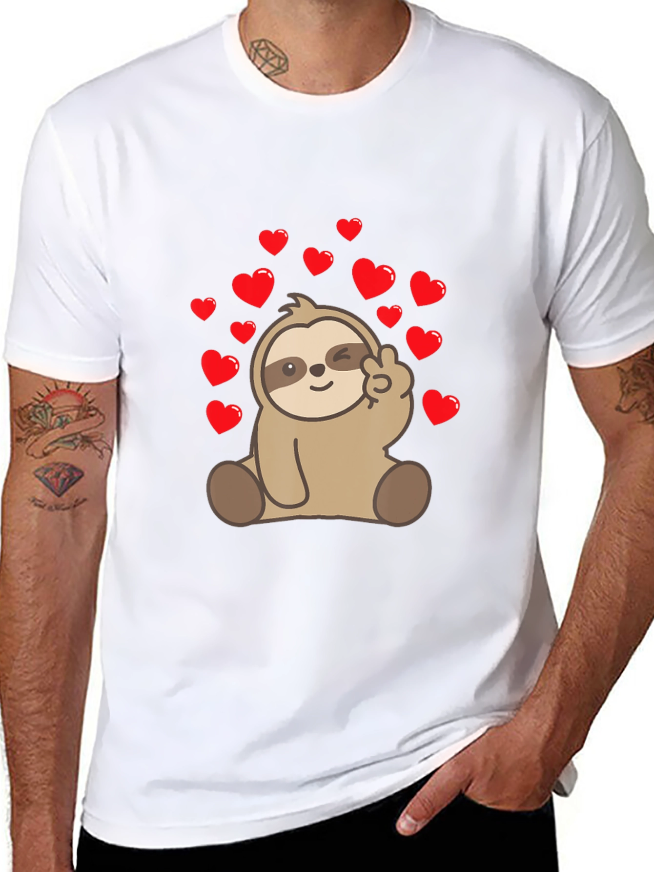 Black Sloth Peace Sign Heart T-Shirt view 8