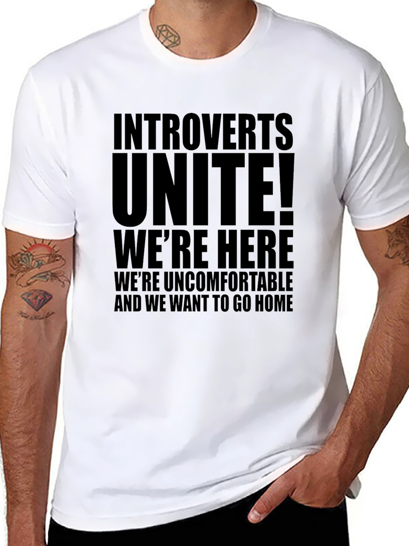 Black Introverts Unite Black Graphic T-Shirt view 8