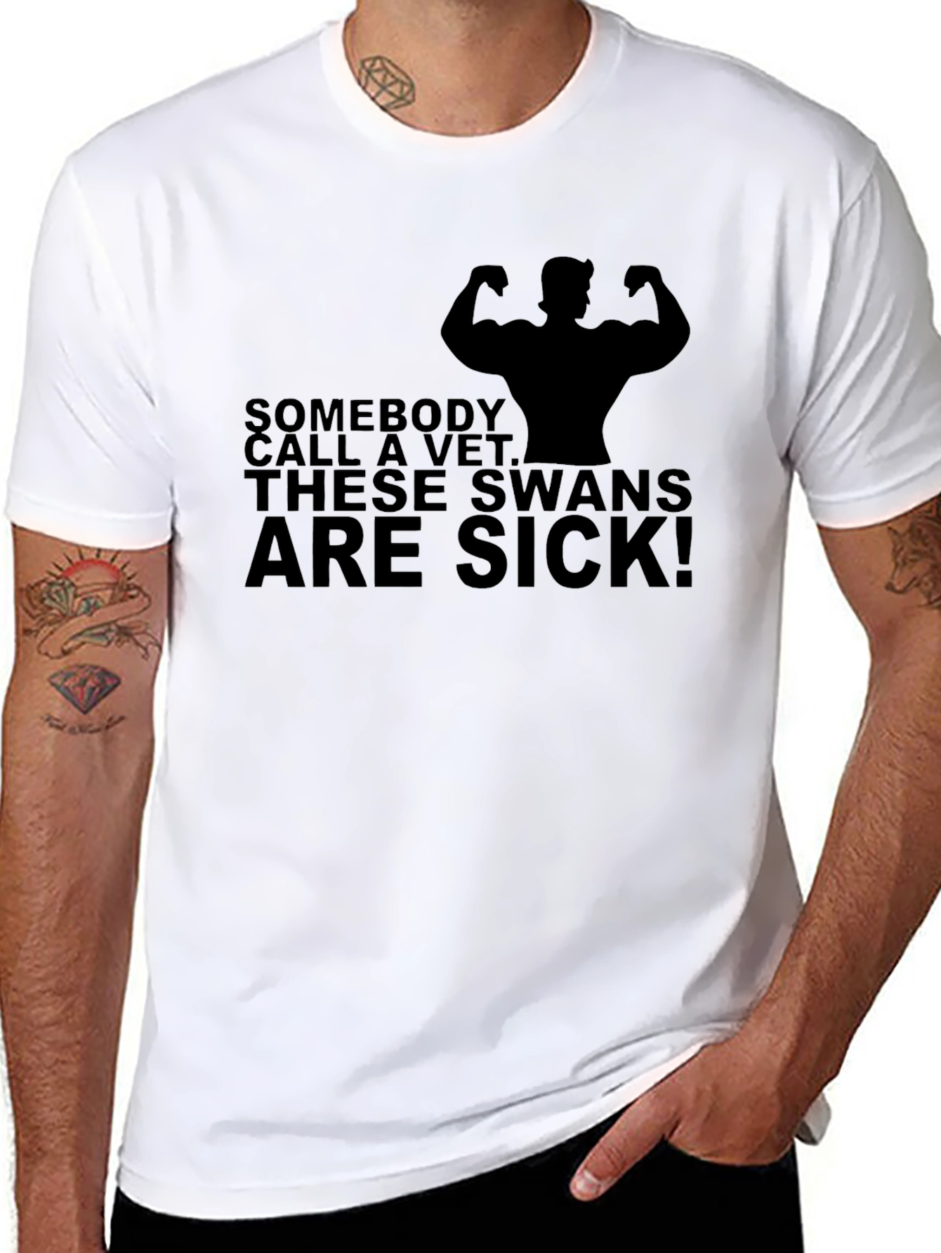 Black "Sick Swans" Graphic T-Shirt - Black view 8