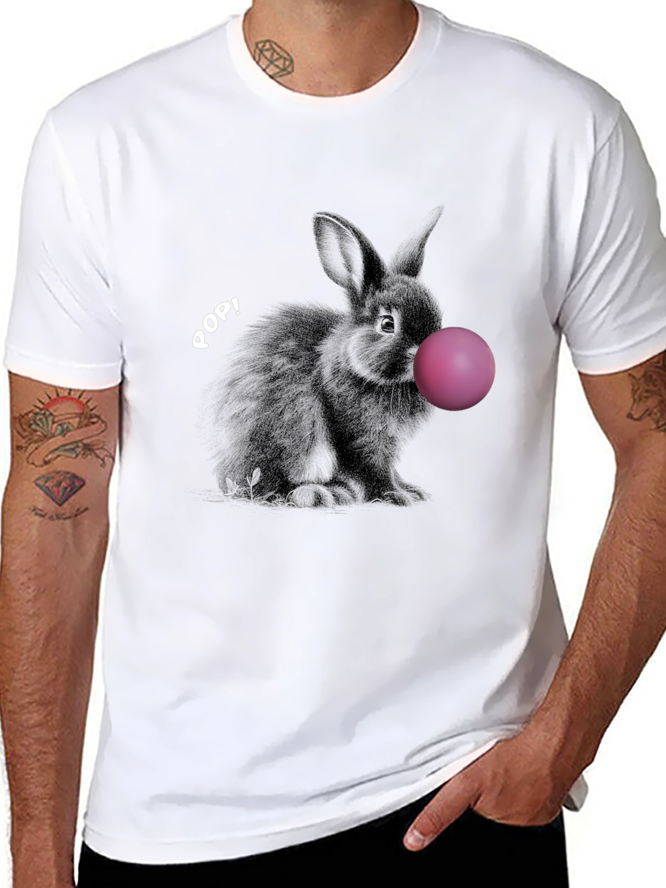Black Rabbit Bubble Gum Pop Graphic T-Shirt view 8