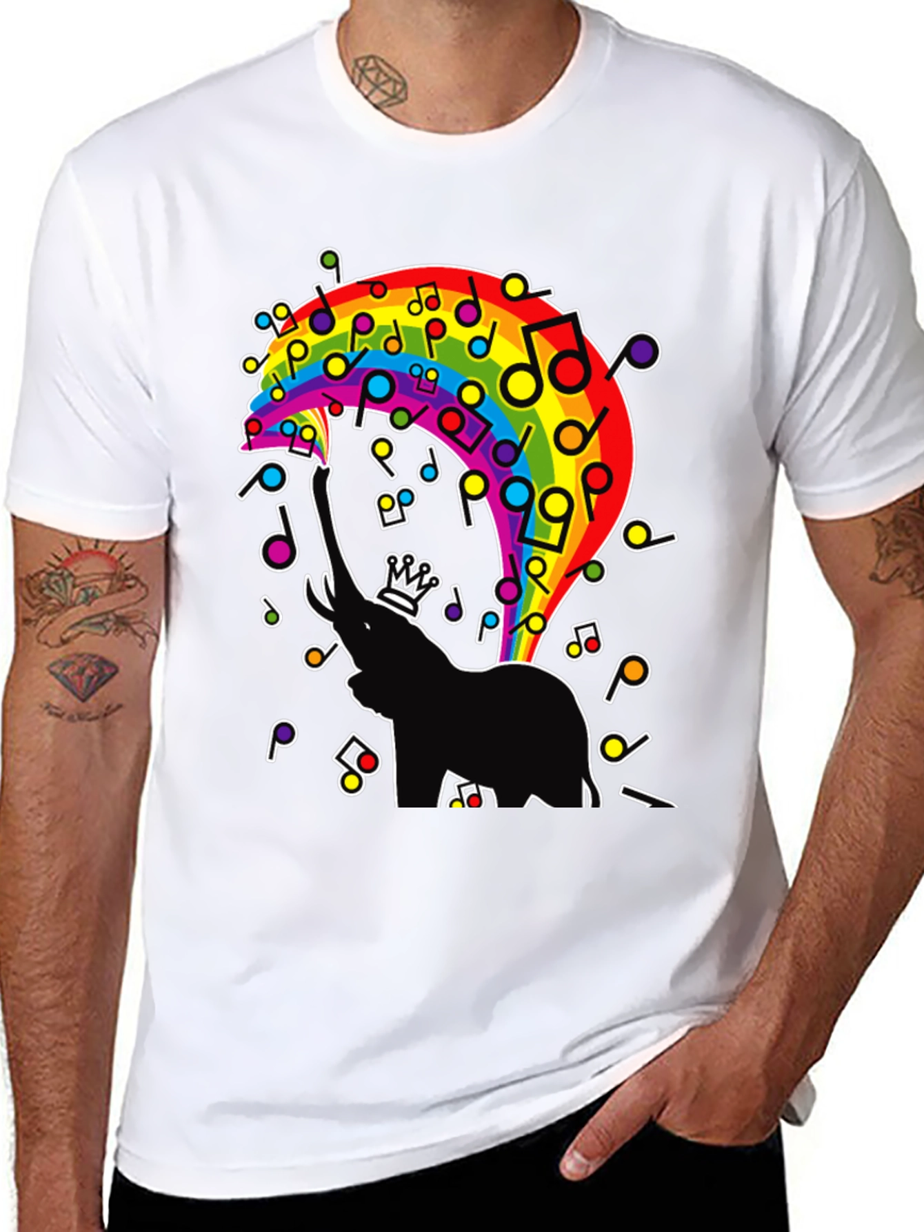 Black Rainbow Elephant Music Note Graphic Tee view 8