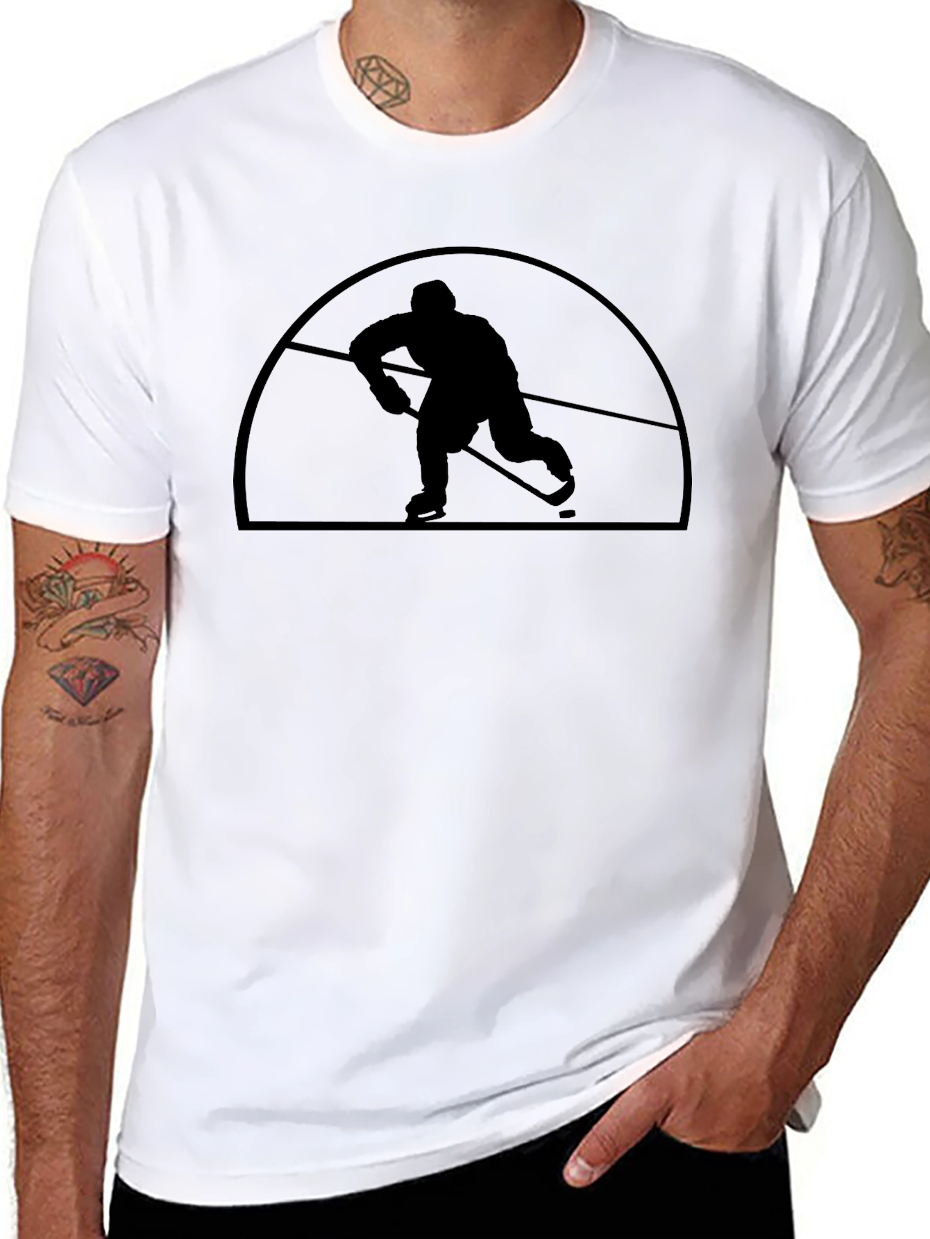 Black Hockey Player Silhouette Graphic T-Shirt view 8