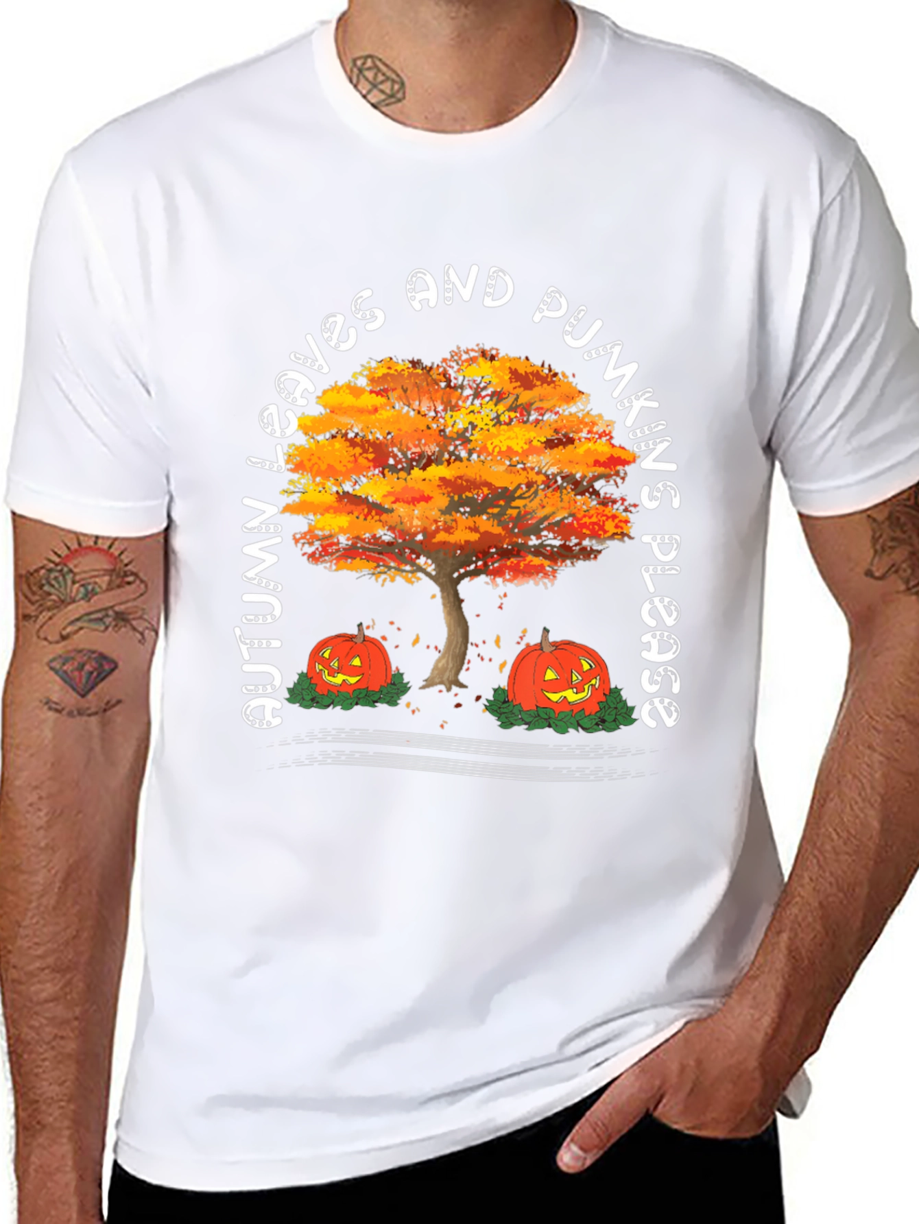 Black Autumn Leaves & Pumpkins Please Graphic Tee view 8