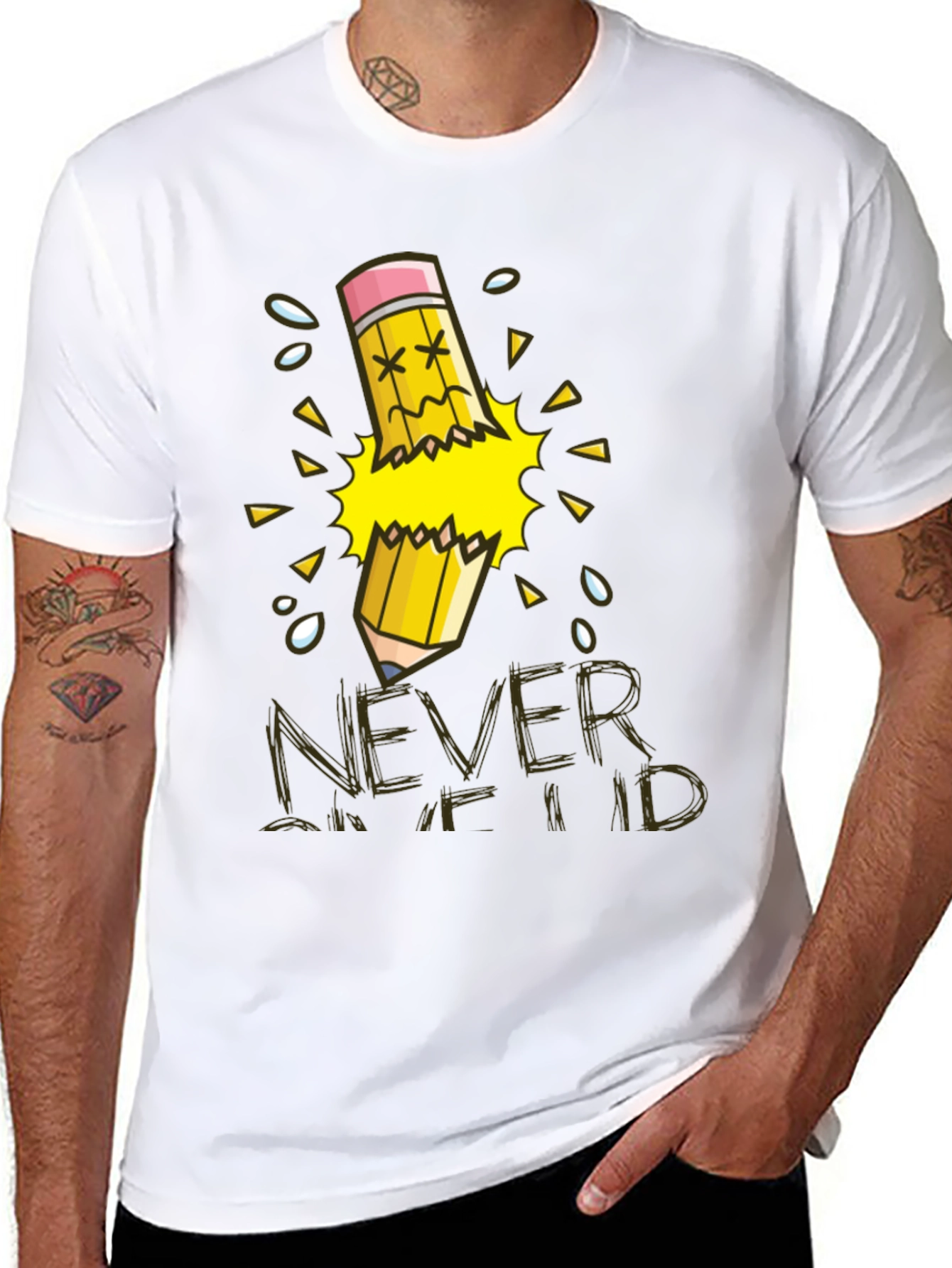 Black Never Give Up T-Shirt, Broken Pencil Design view 8